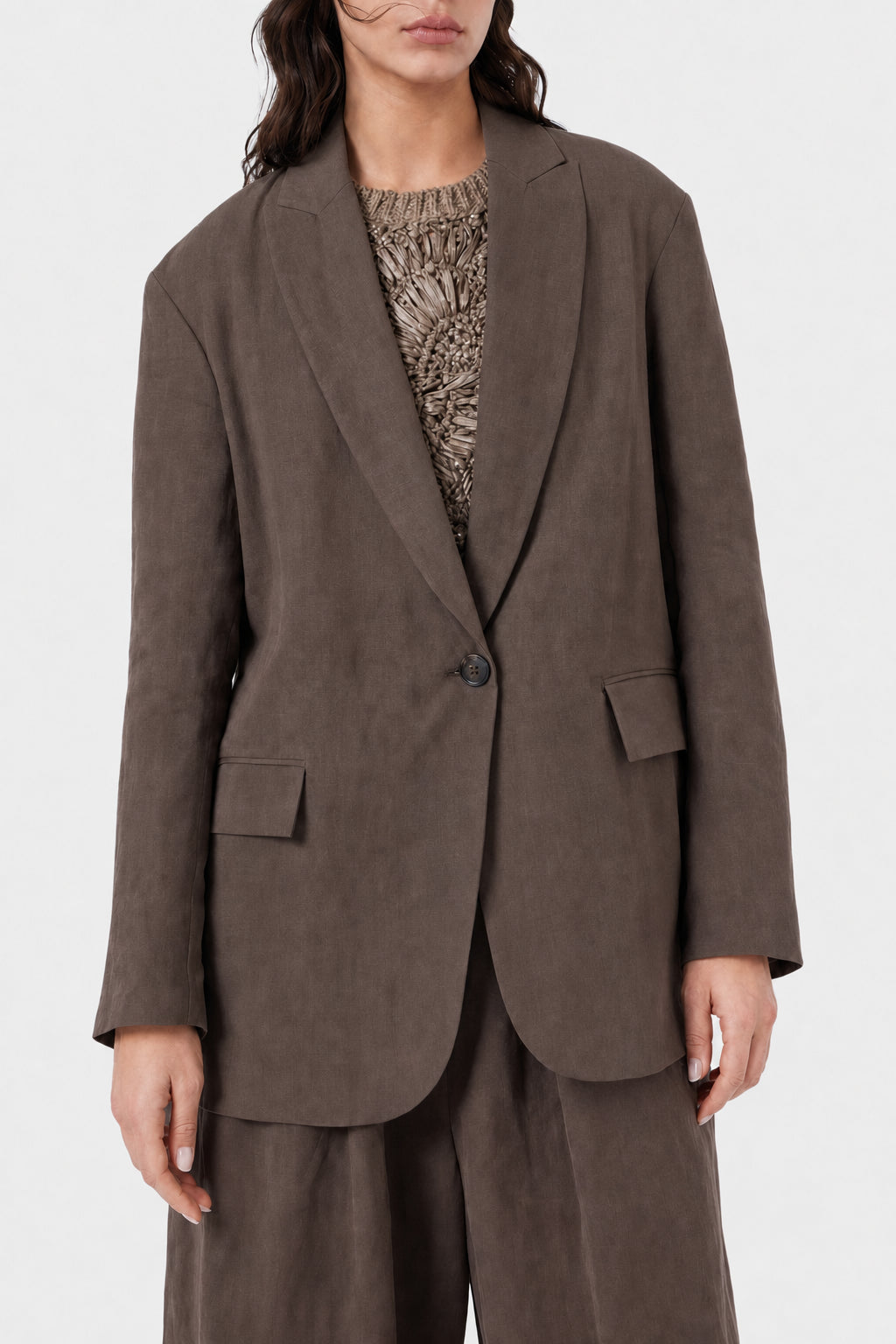 BRUNELLO CUCINELLI WOMEN'S BROWN RELAXED COTTON BLAZER