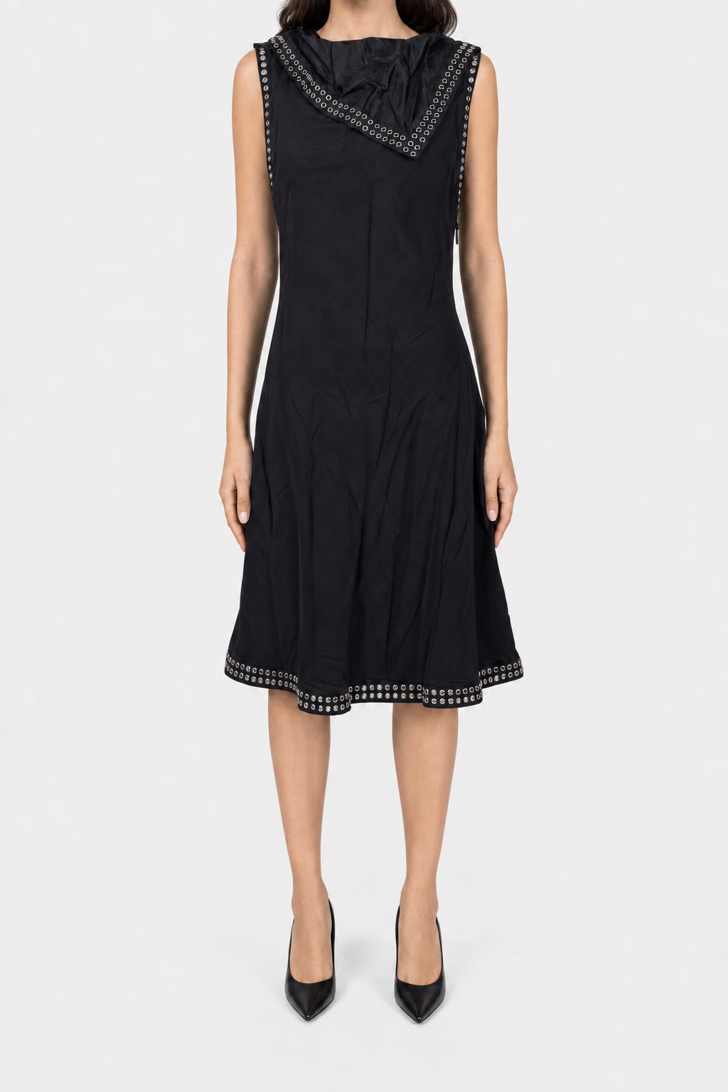 BURBERRY WOMEN'S BLACK SLEEVELESS EYELET DRESS