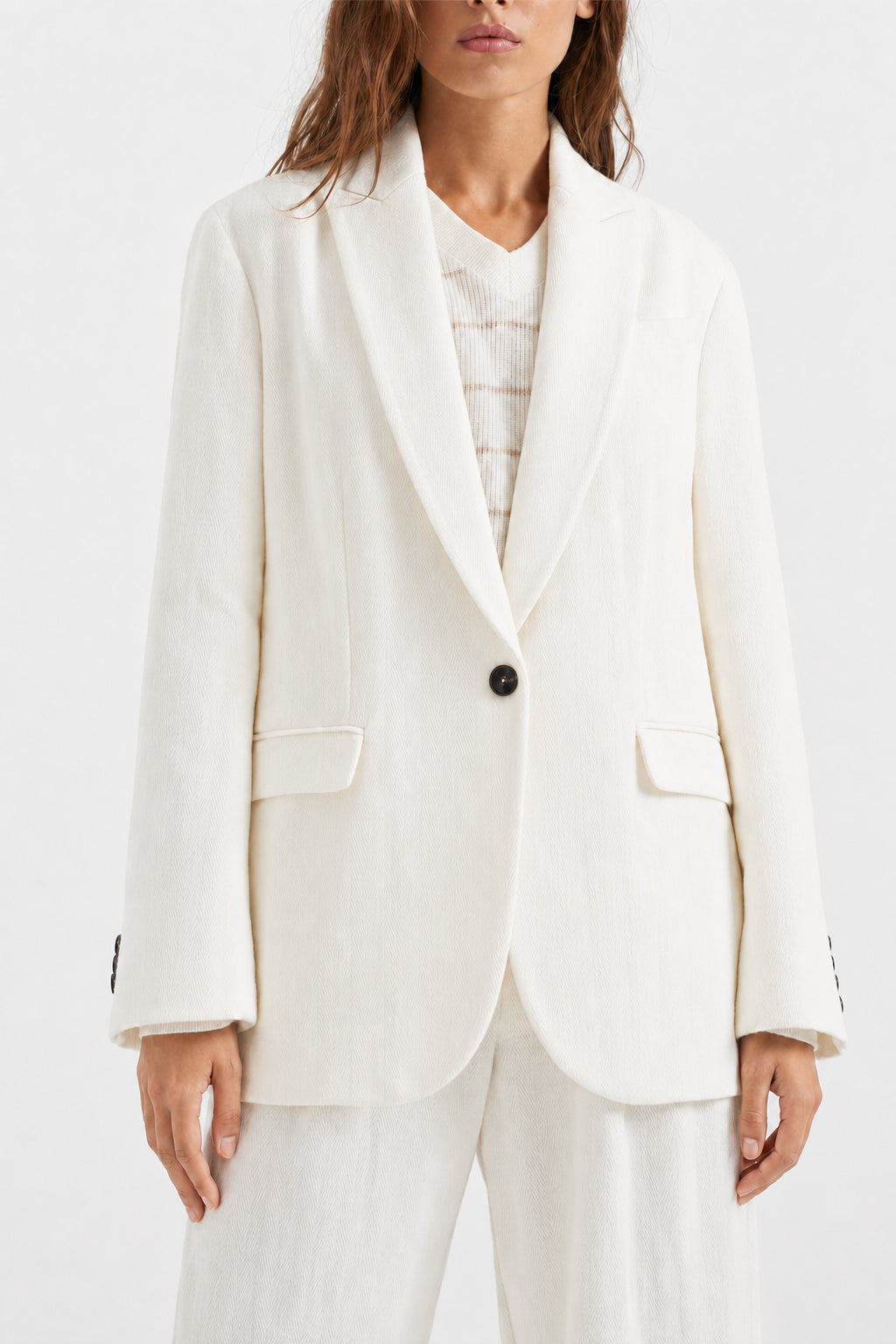 BRUNELLO CUCINELLI WOMEN'S OFF WHITE LINEN BLEND JACKET