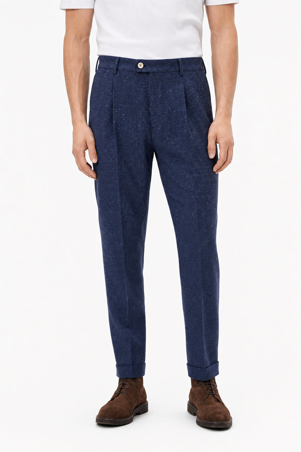 BRUNELLO CUCINELLI MEN'S NAVY WOOL TAILORED TROUSERS