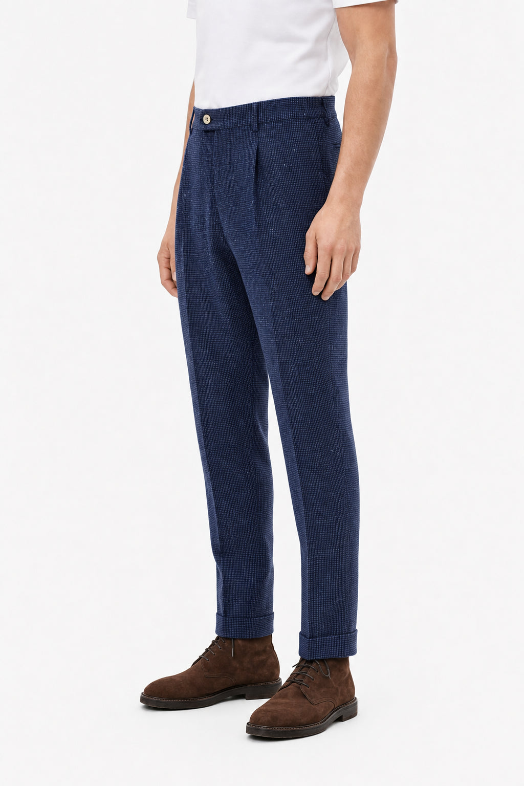 BRUNELLO CUCINELLI MEN'S NAVY WOOL TAILORED TROUSERS