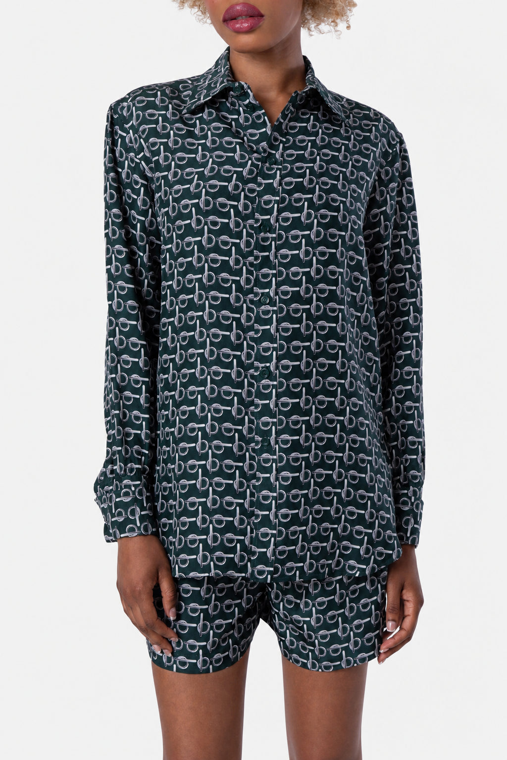 BURBERRY WOMEN'S DARK GREEN PRINTED SHIRT