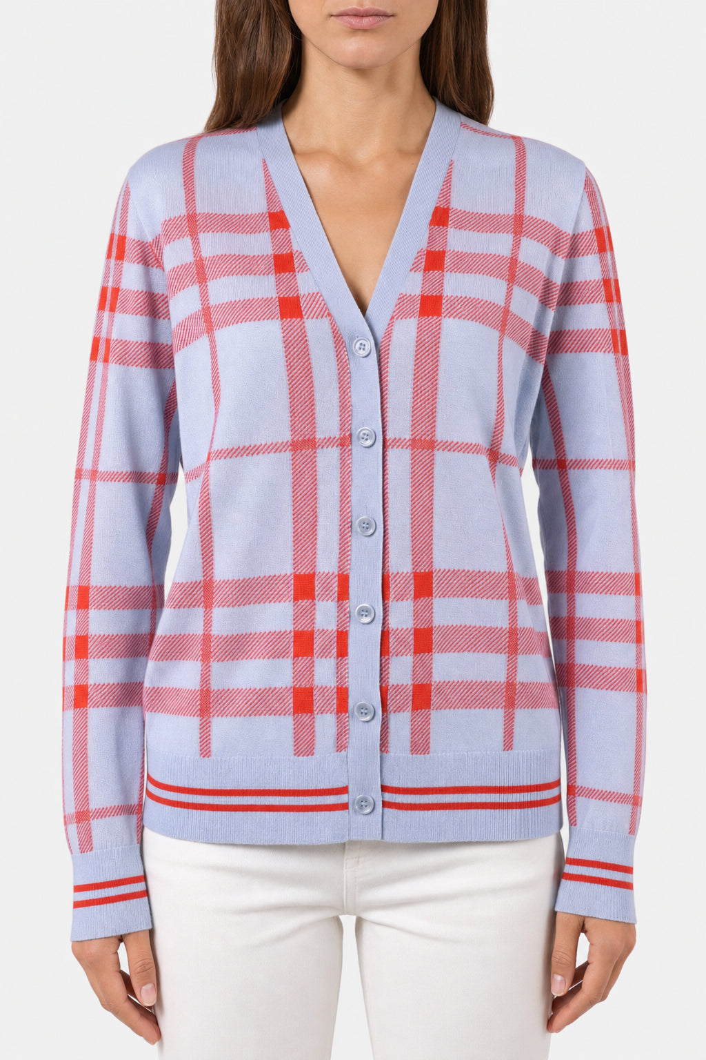 BURBERRY WOMEN'S LIGHT BLUE WOOL BLEND CARDIGAN