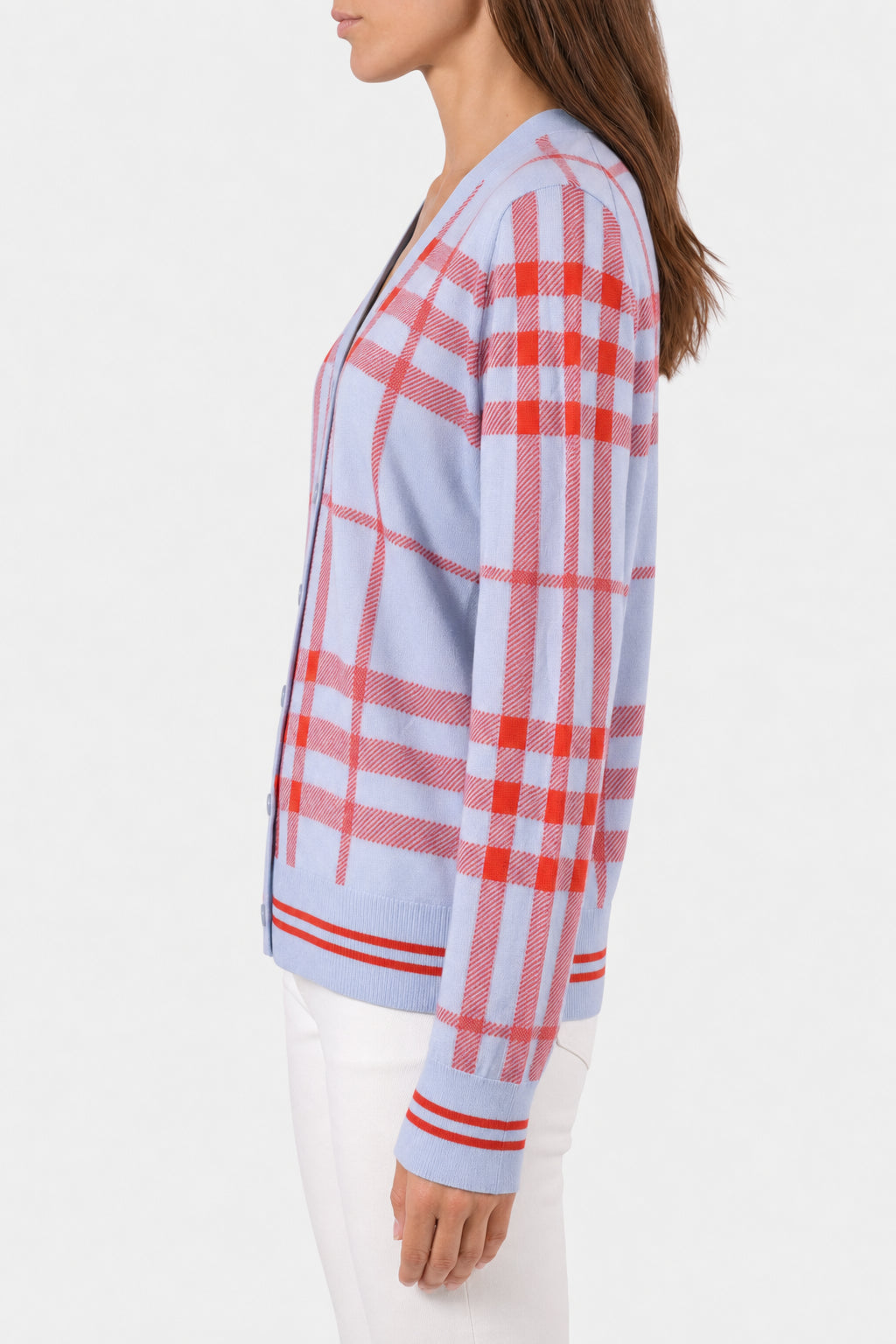 BURBERRY WOMEN'S LIGHT BLUE WOOL BLEND CARDIGAN