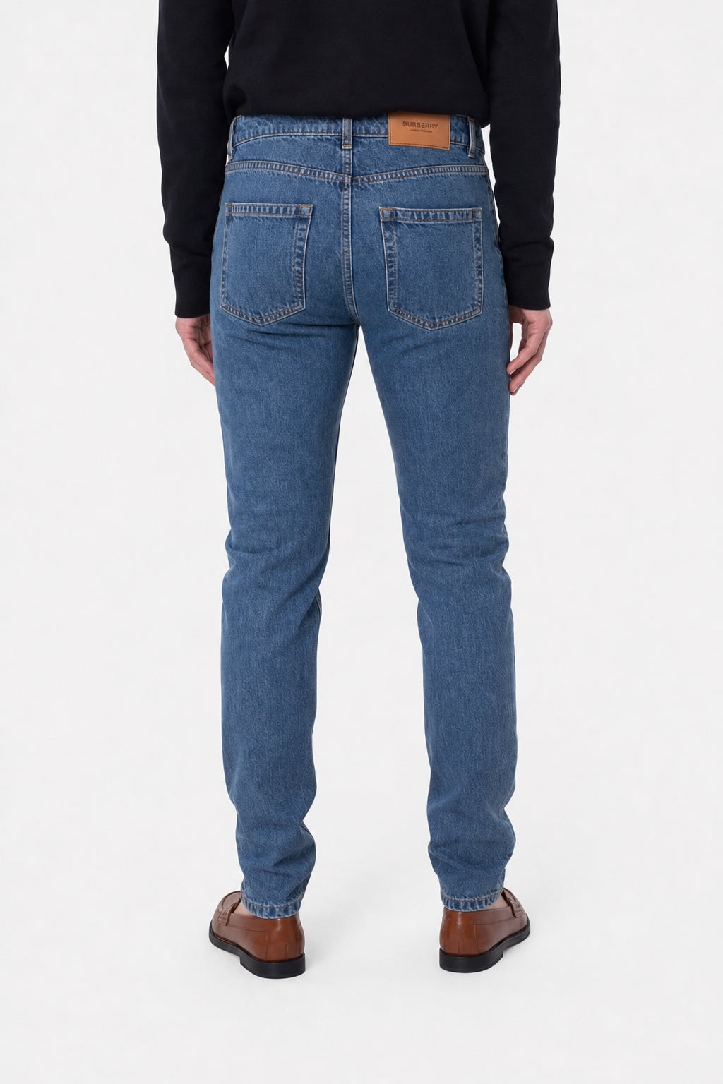 BURBERRY MEN'S BLUE DENIM STRAIGHT TROUSERS