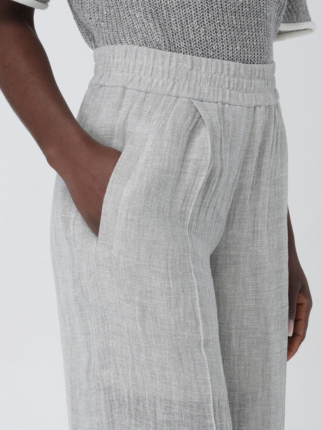 BRUNELLO CUCINELLI WOMEN'S LIGHT GREY LINEN TROUSERS