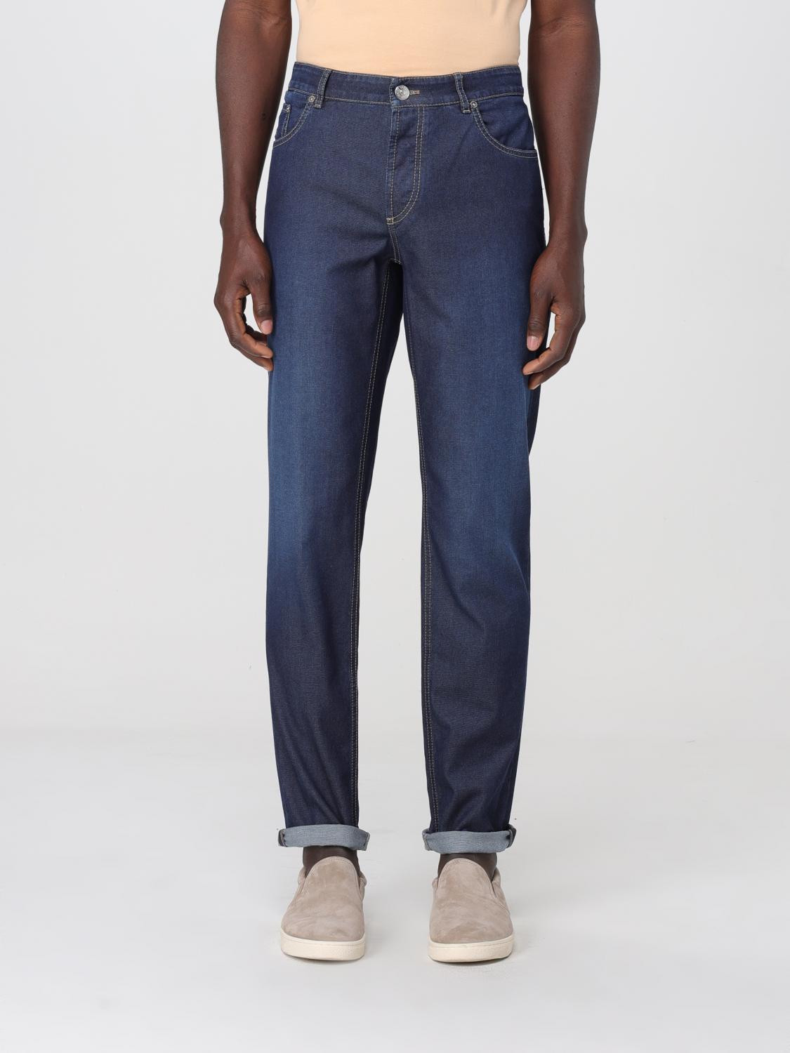 BRUNELLO CUCINELLI MEN'S DARK BLUE COTTON TROUSERS