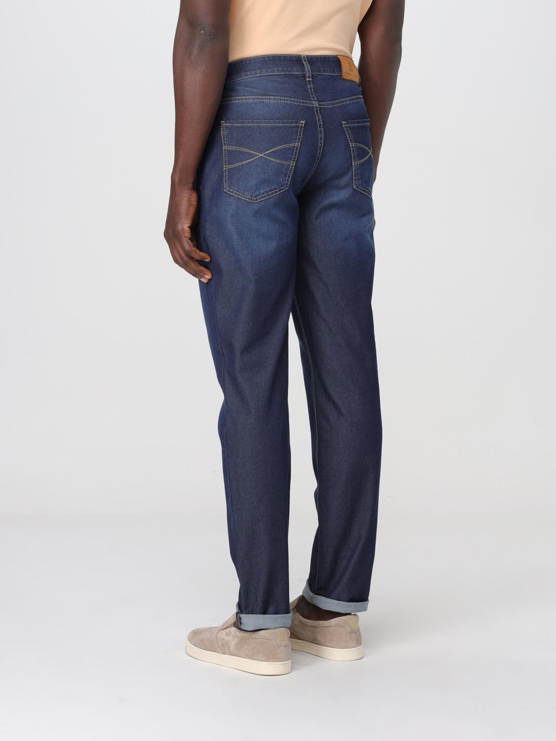 BRUNELLO CUCINELLI MEN'S DARK BLUE COTTON TROUSERS
