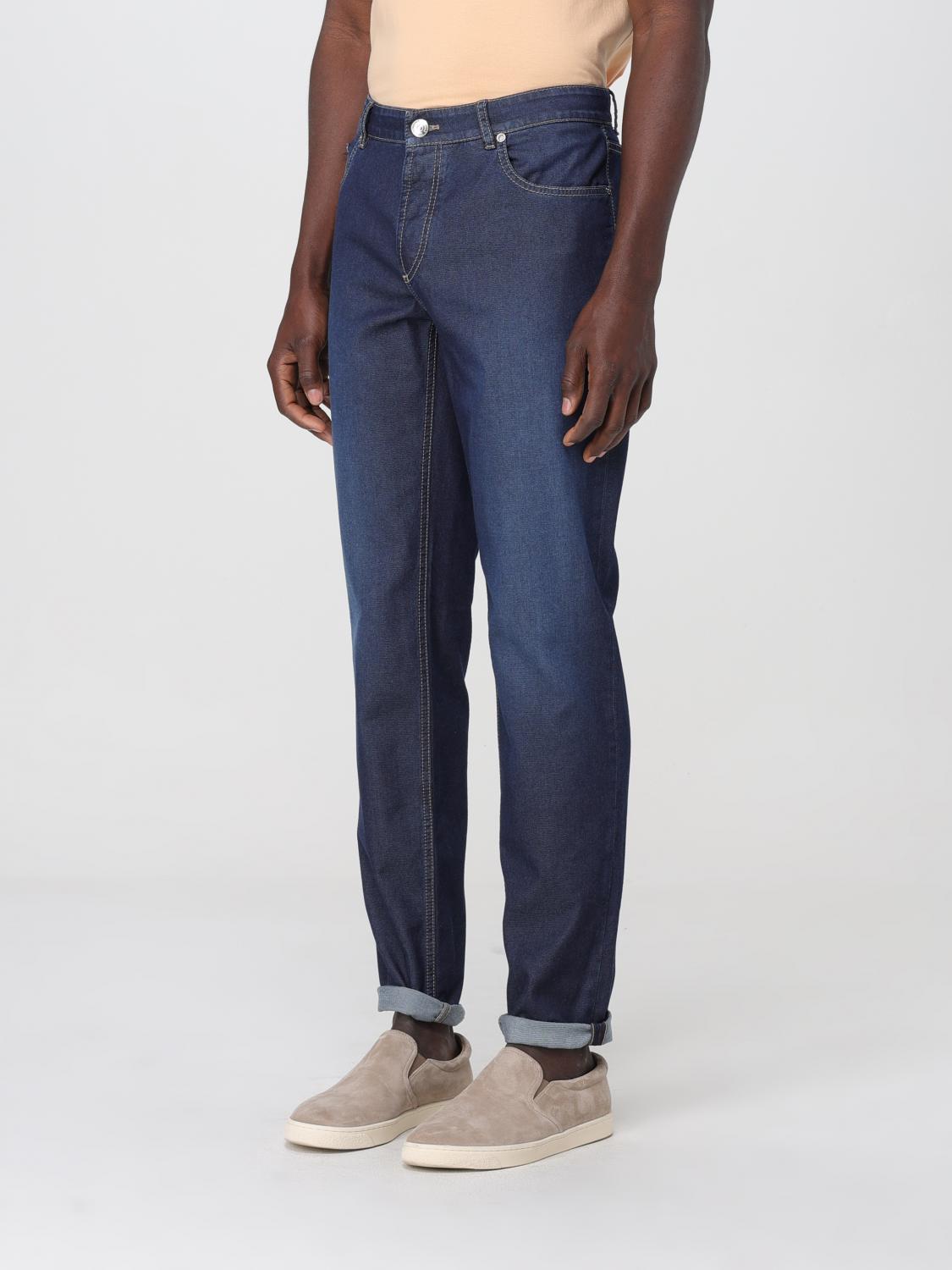 BRUNELLO CUCINELLI MEN'S DARK BLUE COTTON TROUSERS