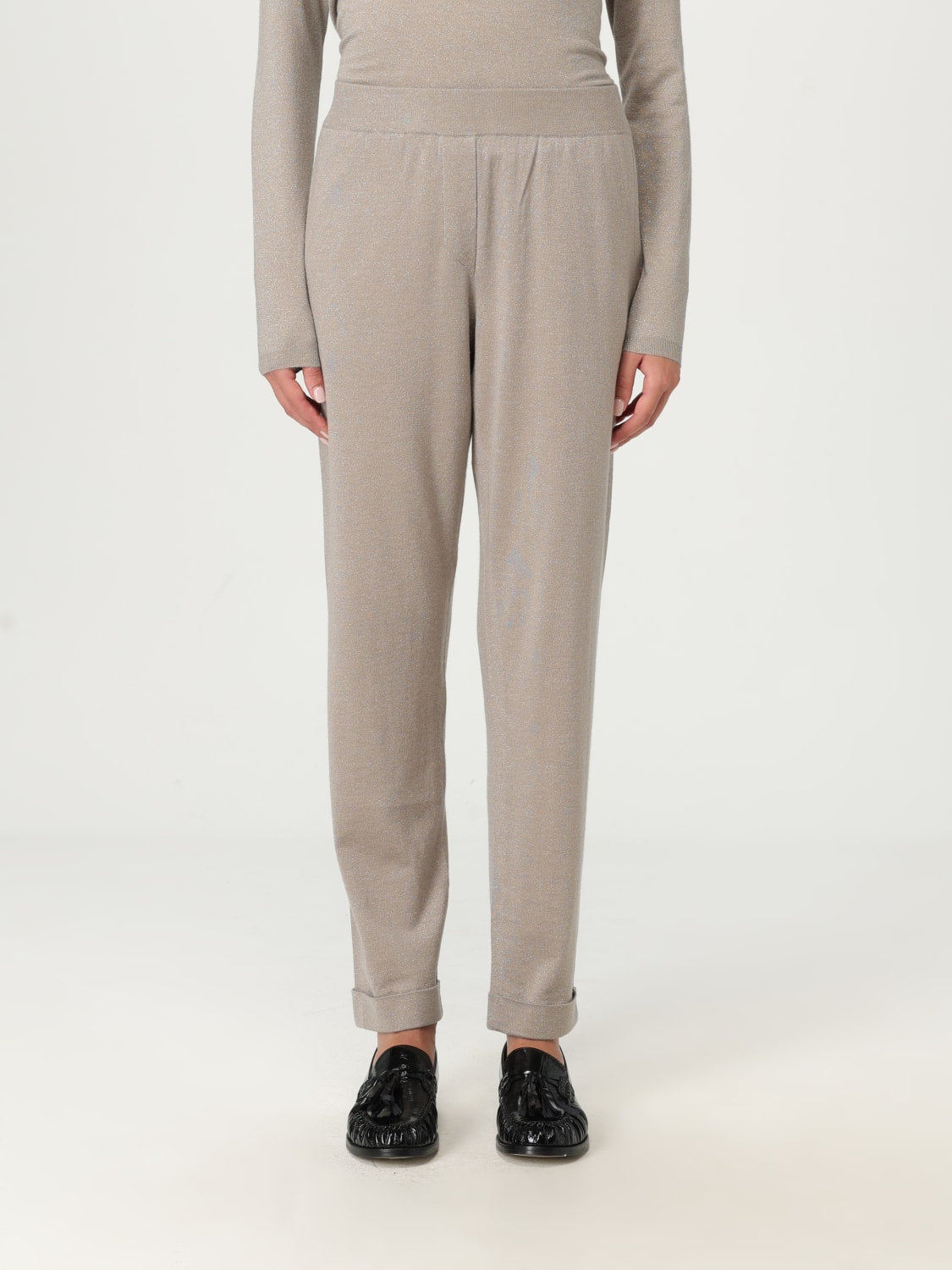 BRUNELLO CUCINELLI WOMEN'S TAUPE WOOL SILK PANTS