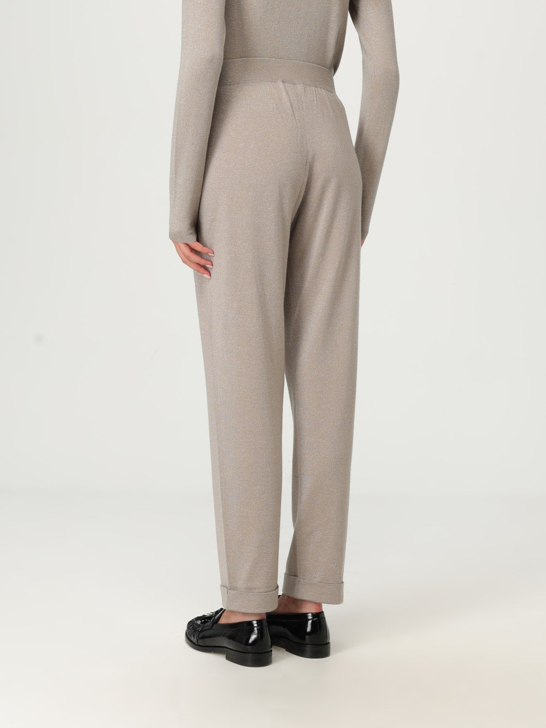 BRUNELLO CUCINELLI WOMEN'S TAUPE WOOL SILK PANTS