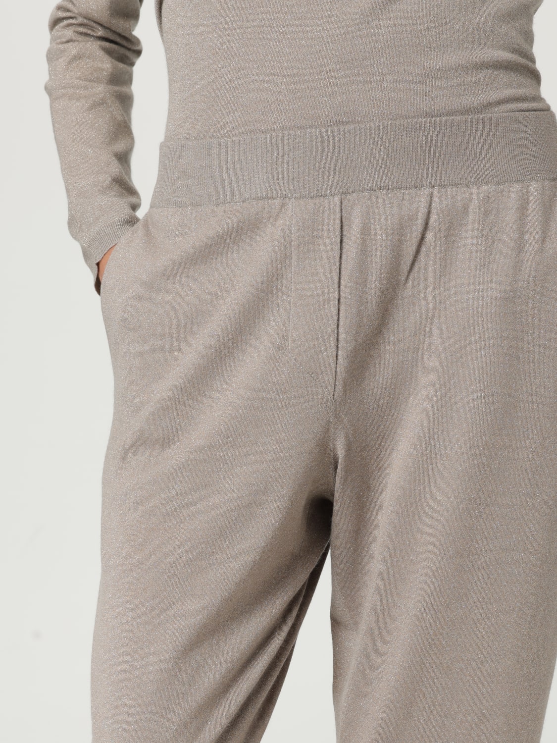 BRUNELLO CUCINELLI WOMEN'S TAUPE WOOL SILK PANTS
