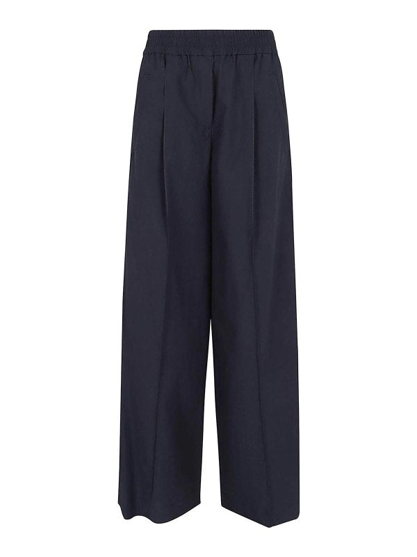 BRUNELLO CUCINELLI WOMEN'S DARK BLUE COTTON TROUSERS