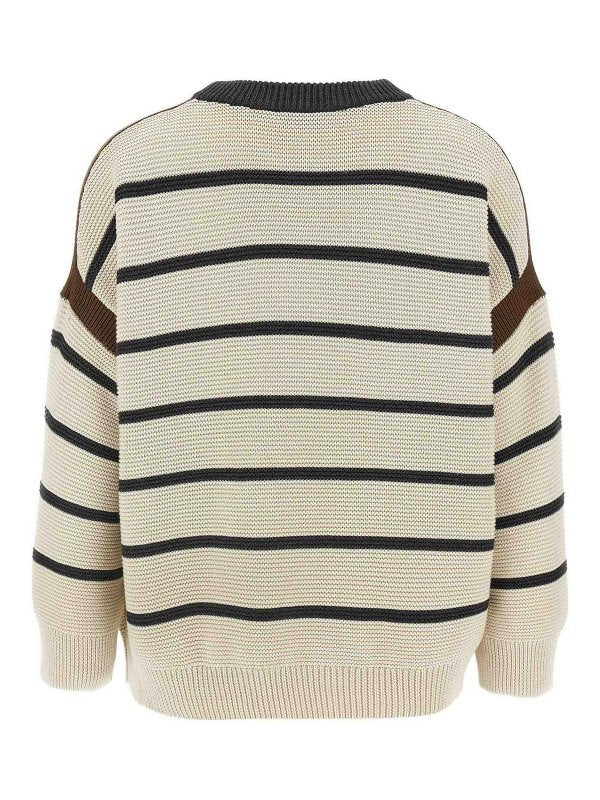BRUNELLO CUCINELLI WOMEN'S BEIGE STRIPED COTTON SWEATER