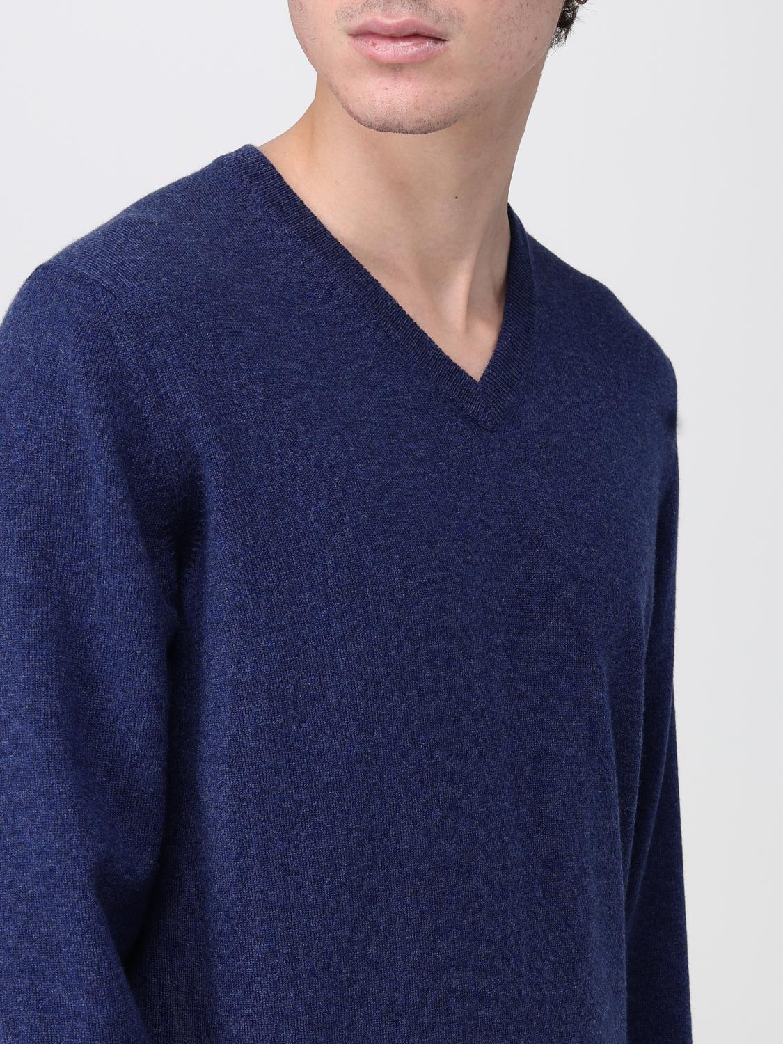BRUNELLO CUCINELLI MEN'S BLUE WOOL V NECK SWEATER