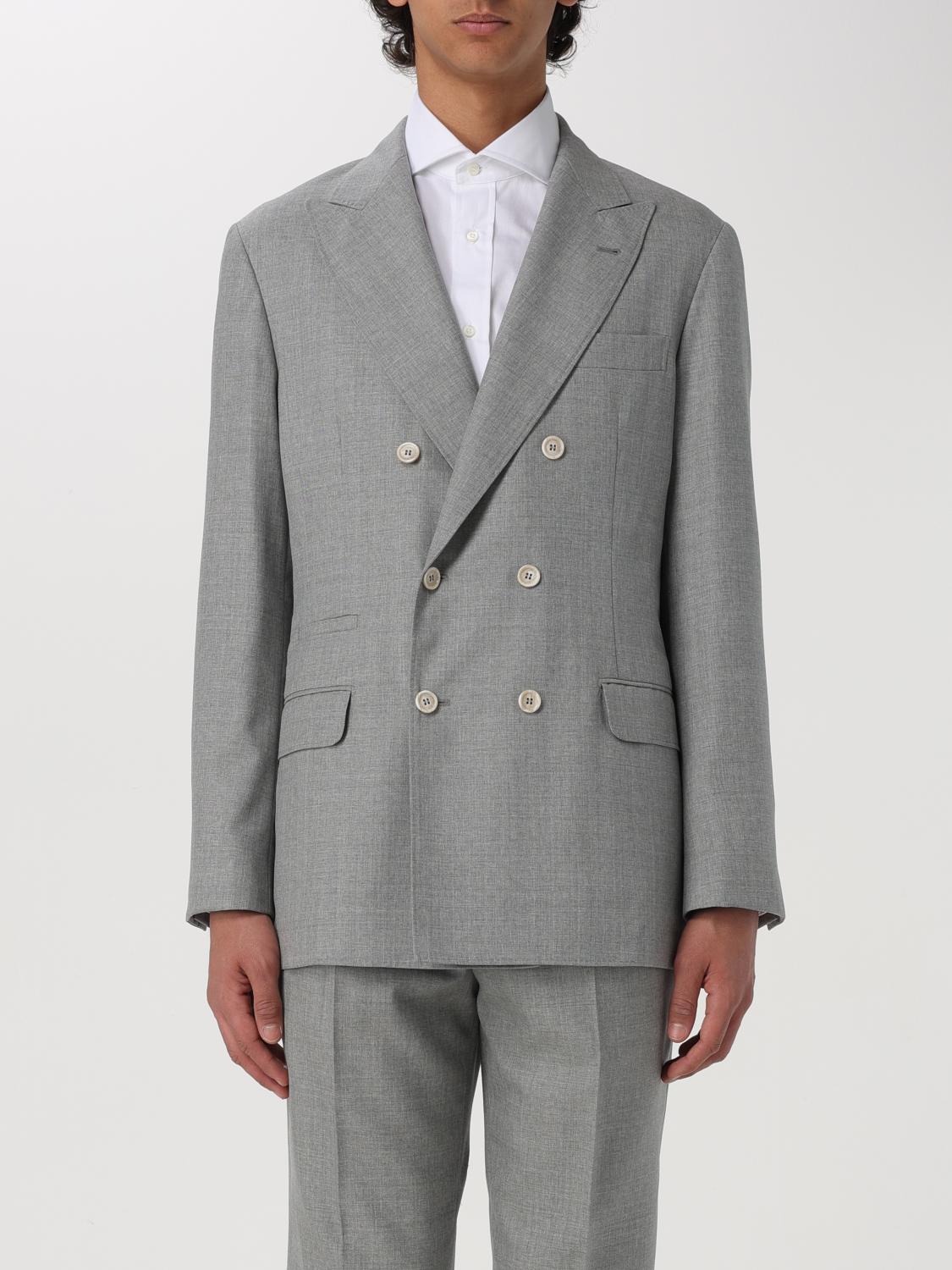 BRUNELLO CUCINELLI MEN'S LIGHT GREY WOOL BLAZER