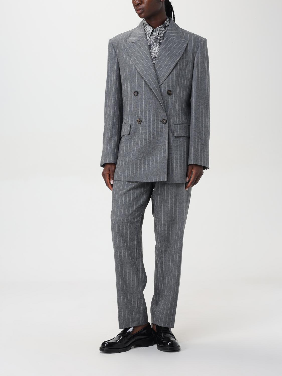 BRUNELLO CUCINELLI WOMEN'S GREY PINSTRIPE DOUBLE BREASTED JACKET