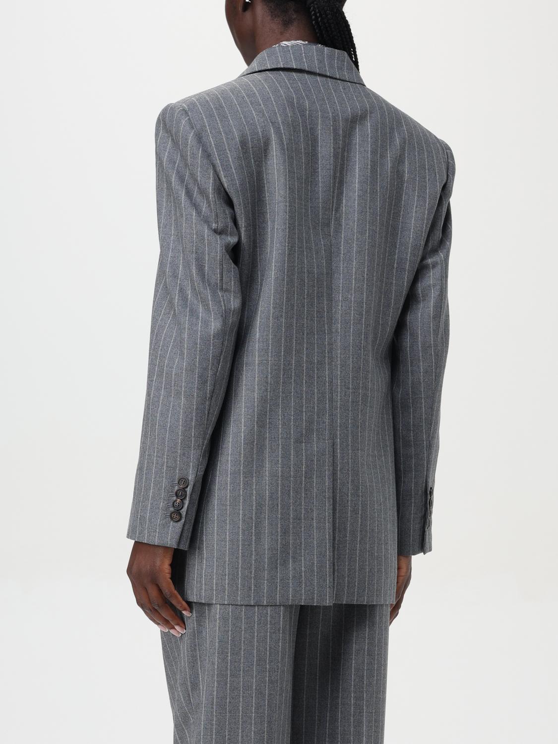 BRUNELLO CUCINELLI WOMEN'S GREY PINSTRIPE DOUBLE BREASTED JACKET