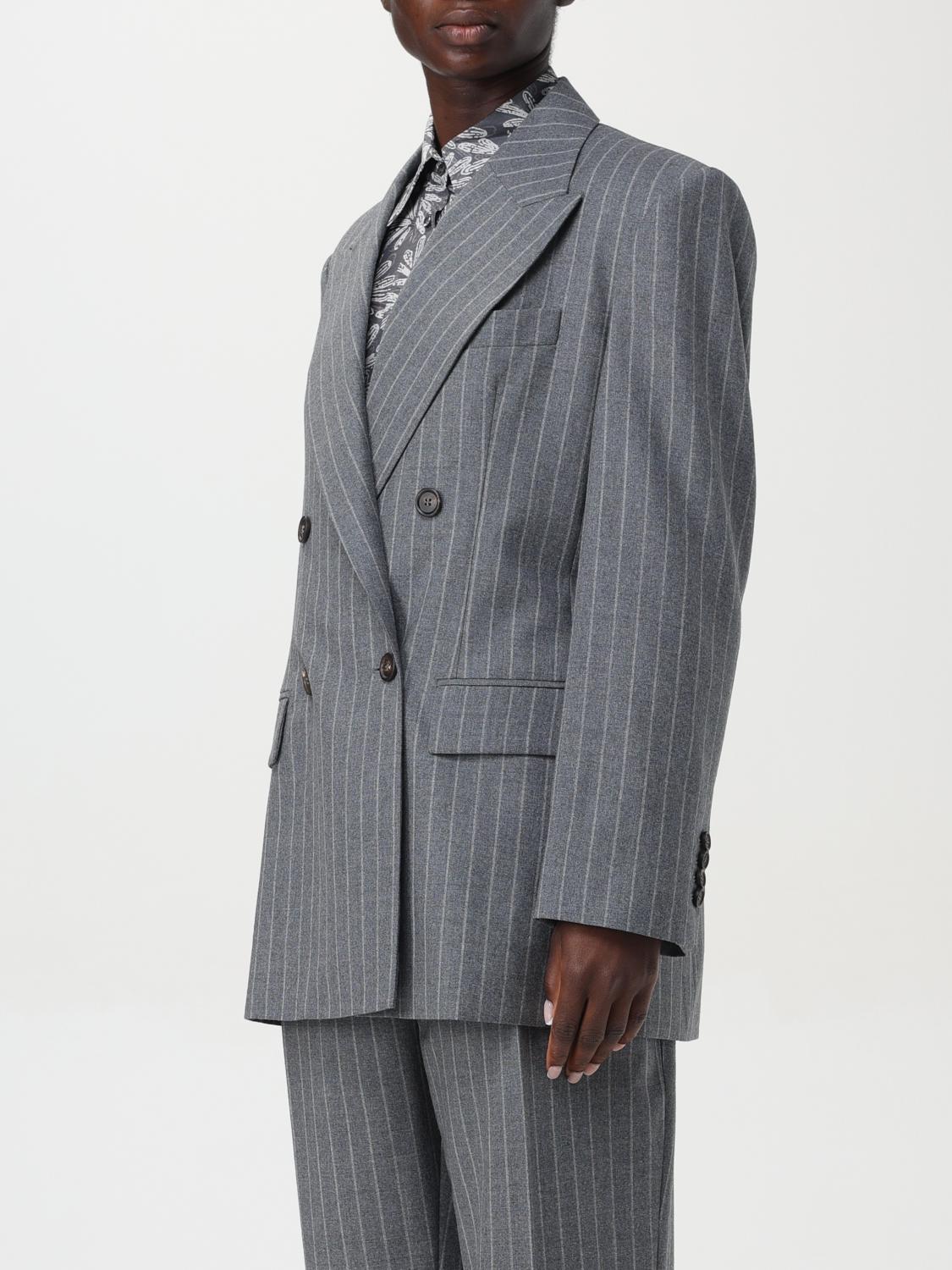 BRUNELLO CUCINELLI WOMEN'S GREY PINSTRIPE DOUBLE BREASTED JACKET