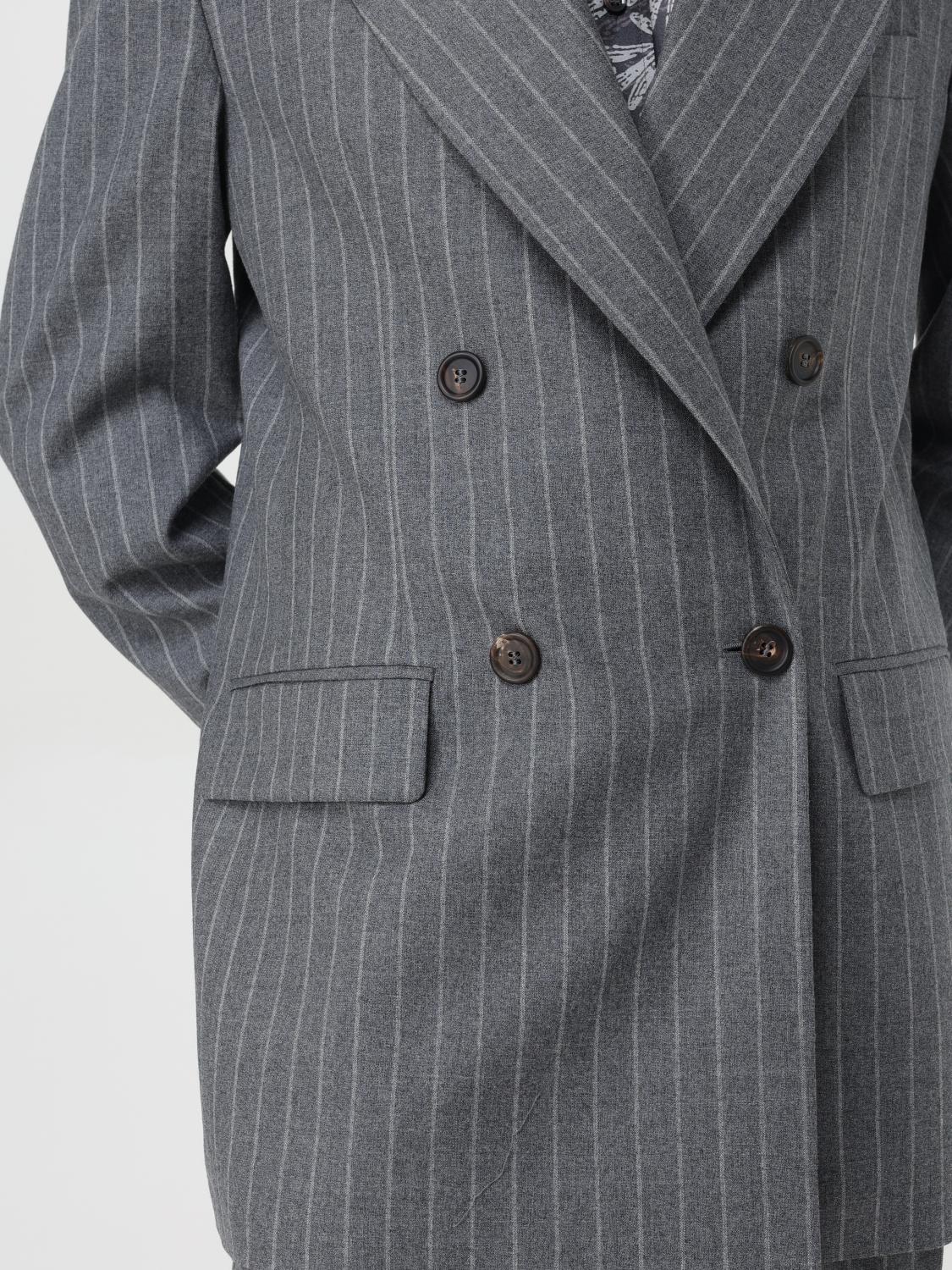 BRUNELLO CUCINELLI WOMEN'S GREY PINSTRIPE DOUBLE BREASTED JACKET