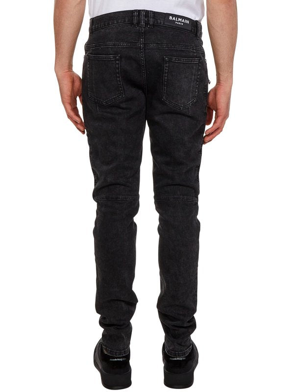 BALMAIN MEN'S BLACK RIBBED SLIM JEANS