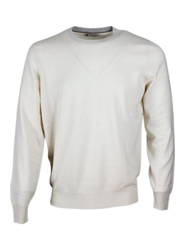 BRUNELLO CUCINELLI MEN'S IVORY WOOL SWEATER