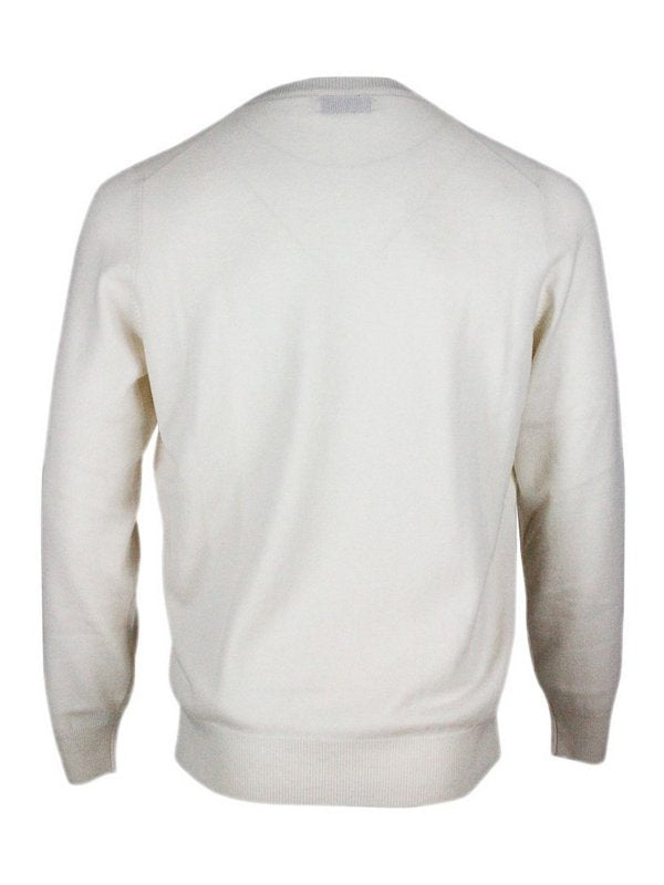 BRUNELLO CUCINELLI MEN'S IVORY WOOL SWEATER