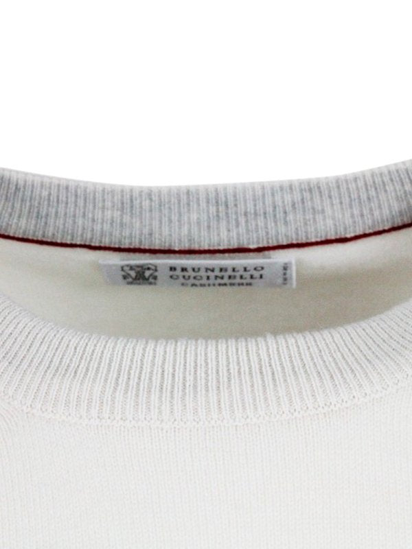 BRUNELLO CUCINELLI MEN'S IVORY WOOL SWEATER