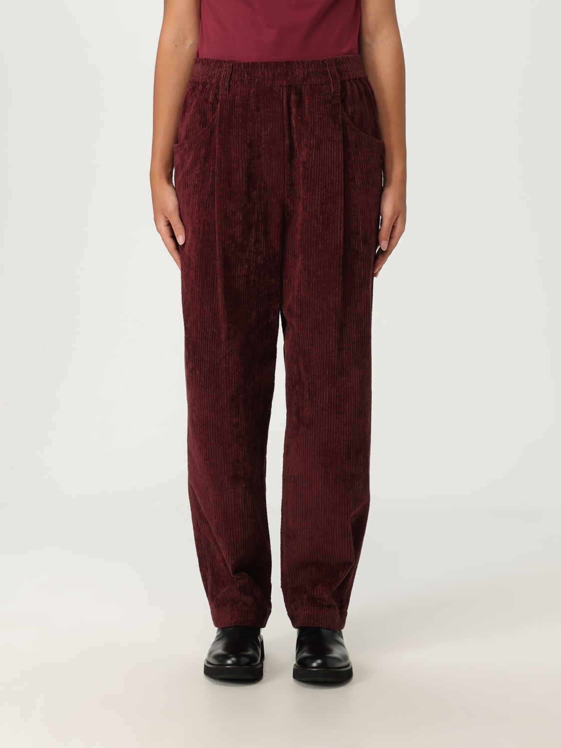 BRUNELLO CUCINELLI WOMEN'S BURGUNDY CORDUROY TROUSERS