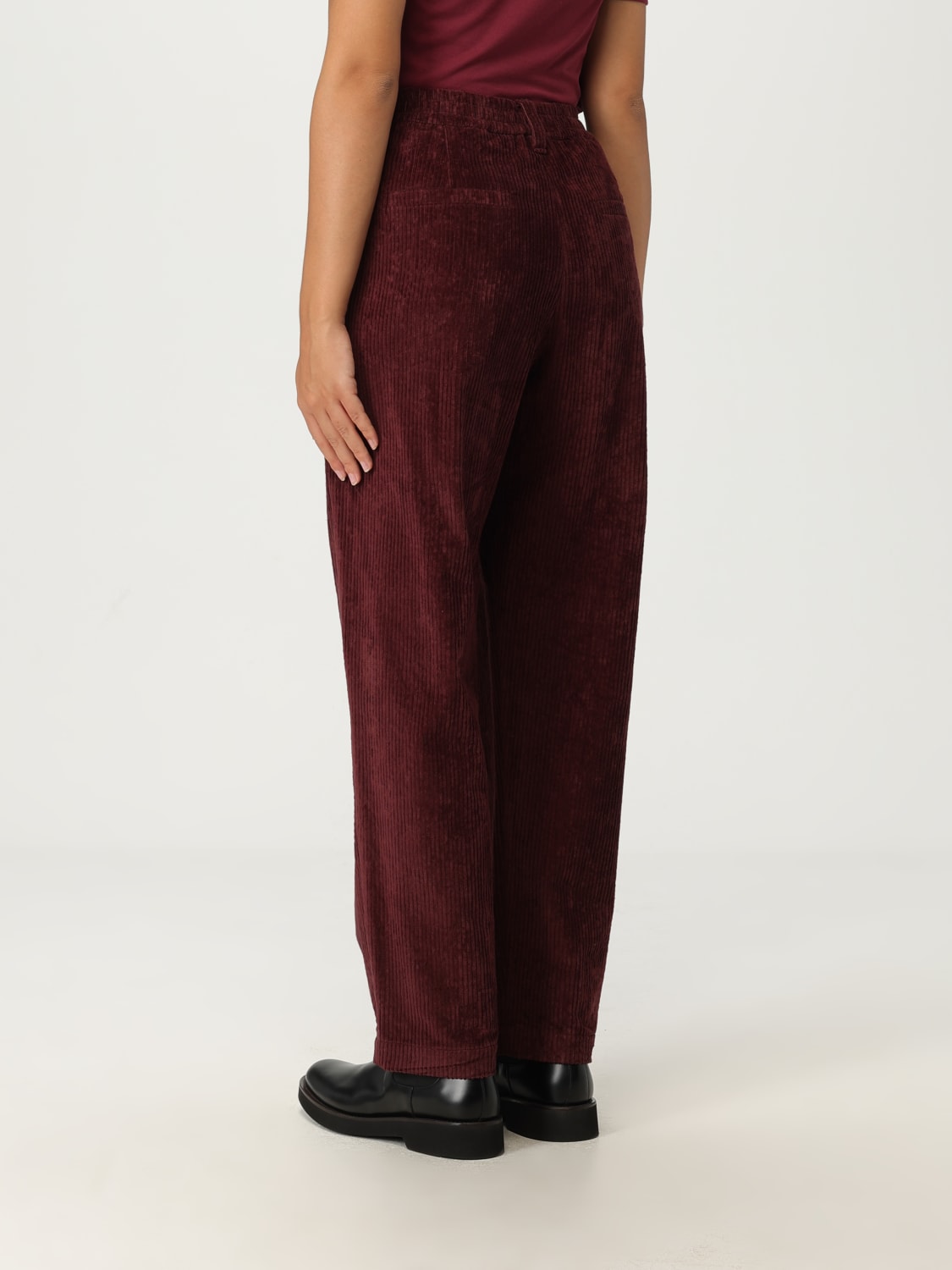 BRUNELLO CUCINELLI WOMEN'S BURGUNDY CORDUROY TROUSERS