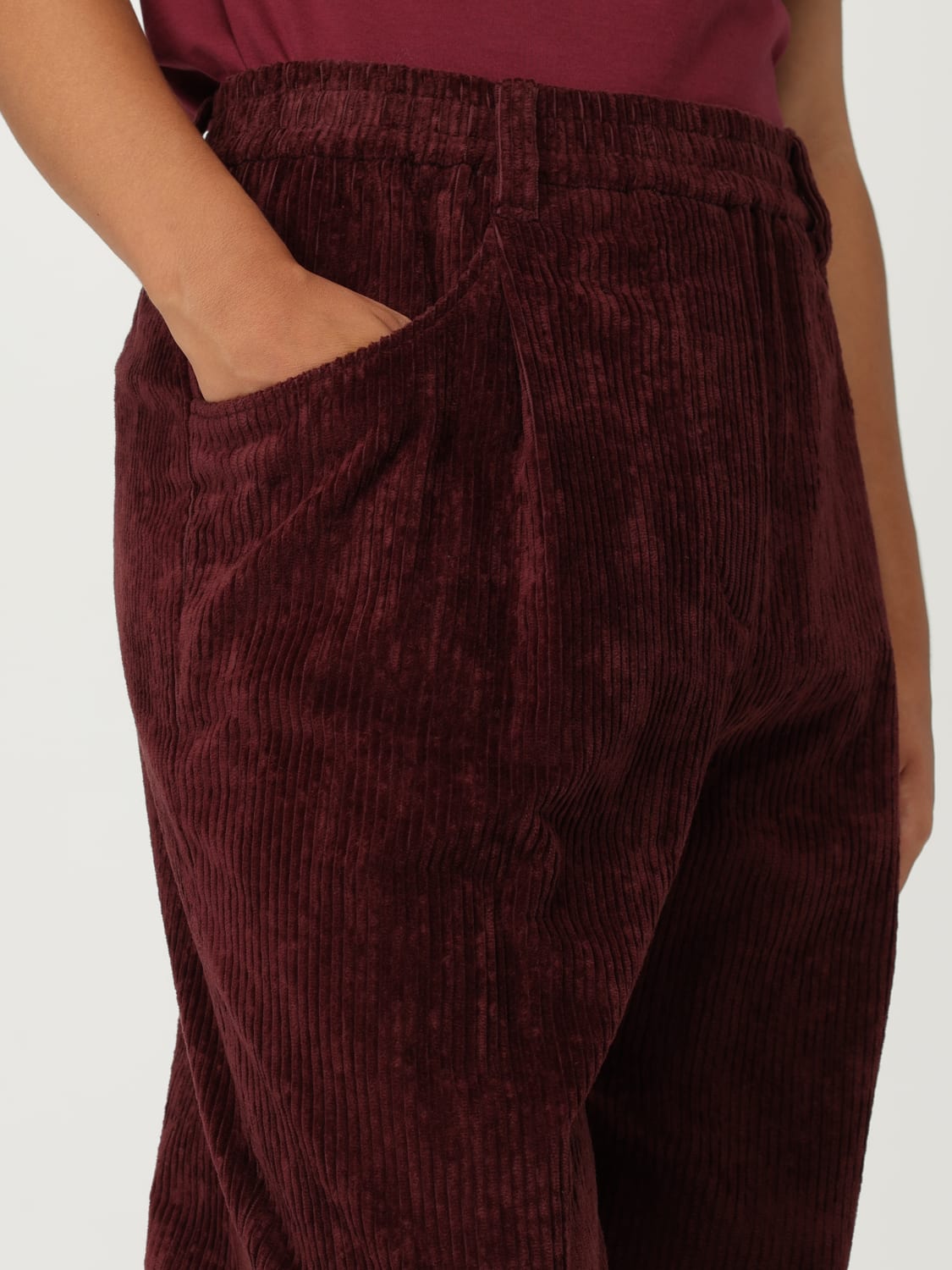 BRUNELLO CUCINELLI WOMEN'S BURGUNDY CORDUROY TROUSERS