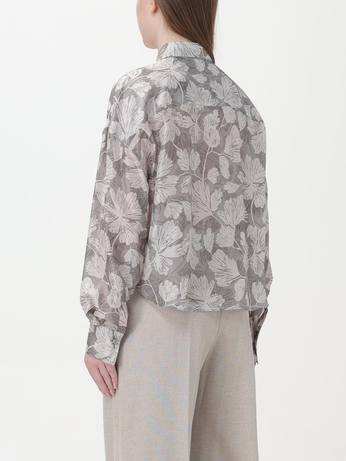 BRUNELLO CUCINELLI WOMEN'S GREY FLORAL SILK SHIRT