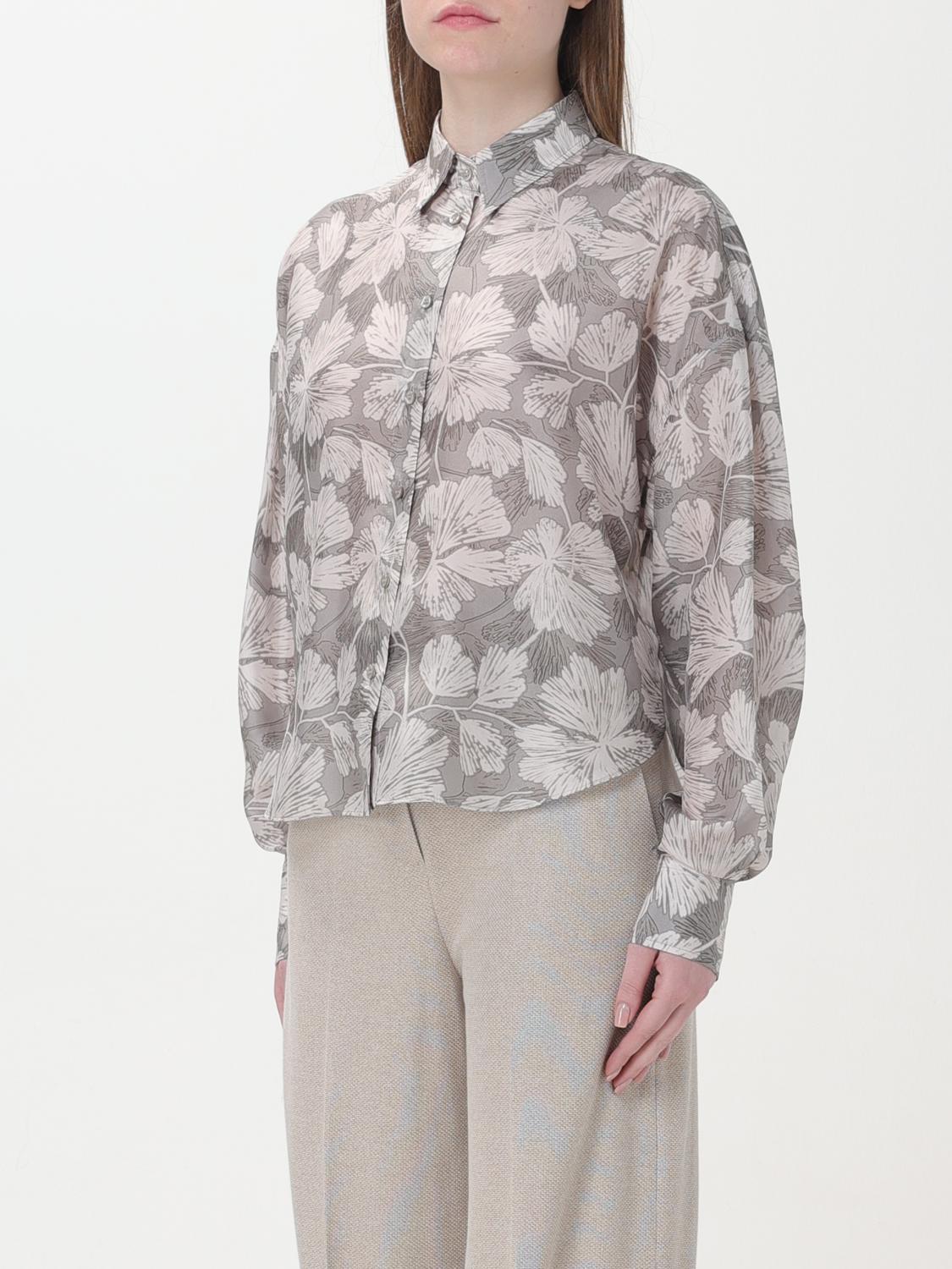 BRUNELLO CUCINELLI WOMEN'S GREY FLORAL SILK SHIRT