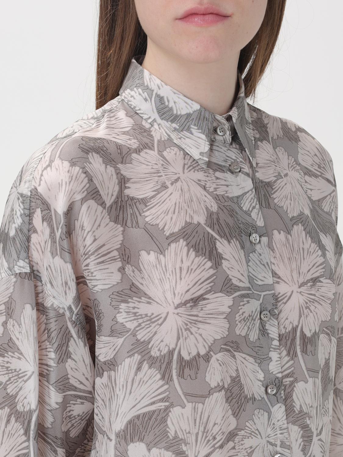 BRUNELLO CUCINELLI WOMEN'S GREY FLORAL SILK SHIRT