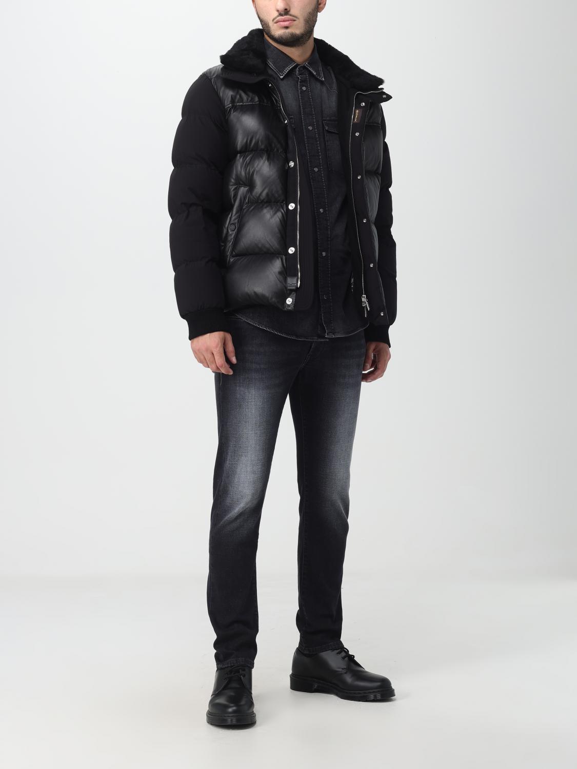 MOORER MEN'S BLACK LEATHER PUFFER JACKET