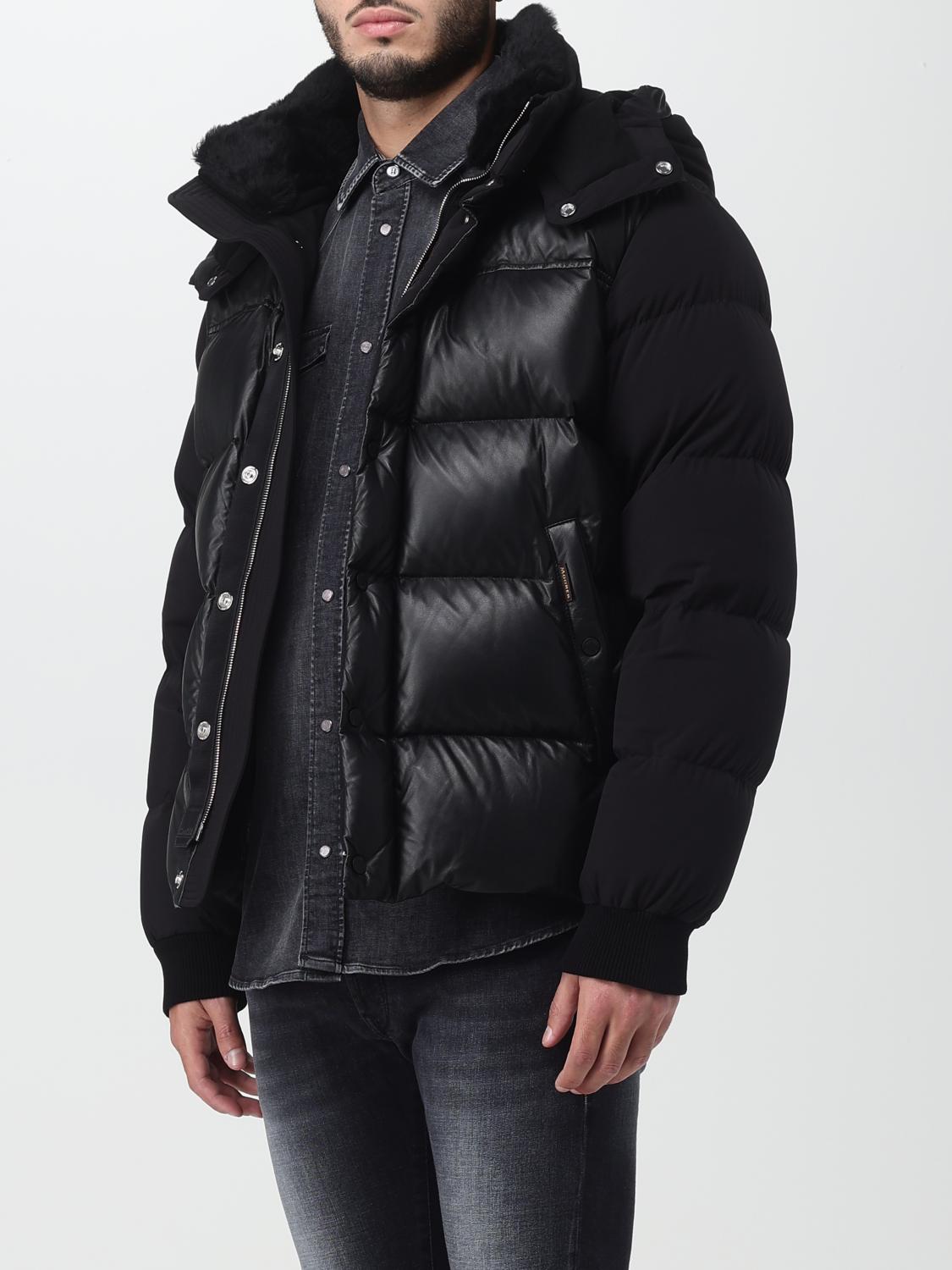 MOORER MEN'S BLACK LEATHER PUFFER JACKET