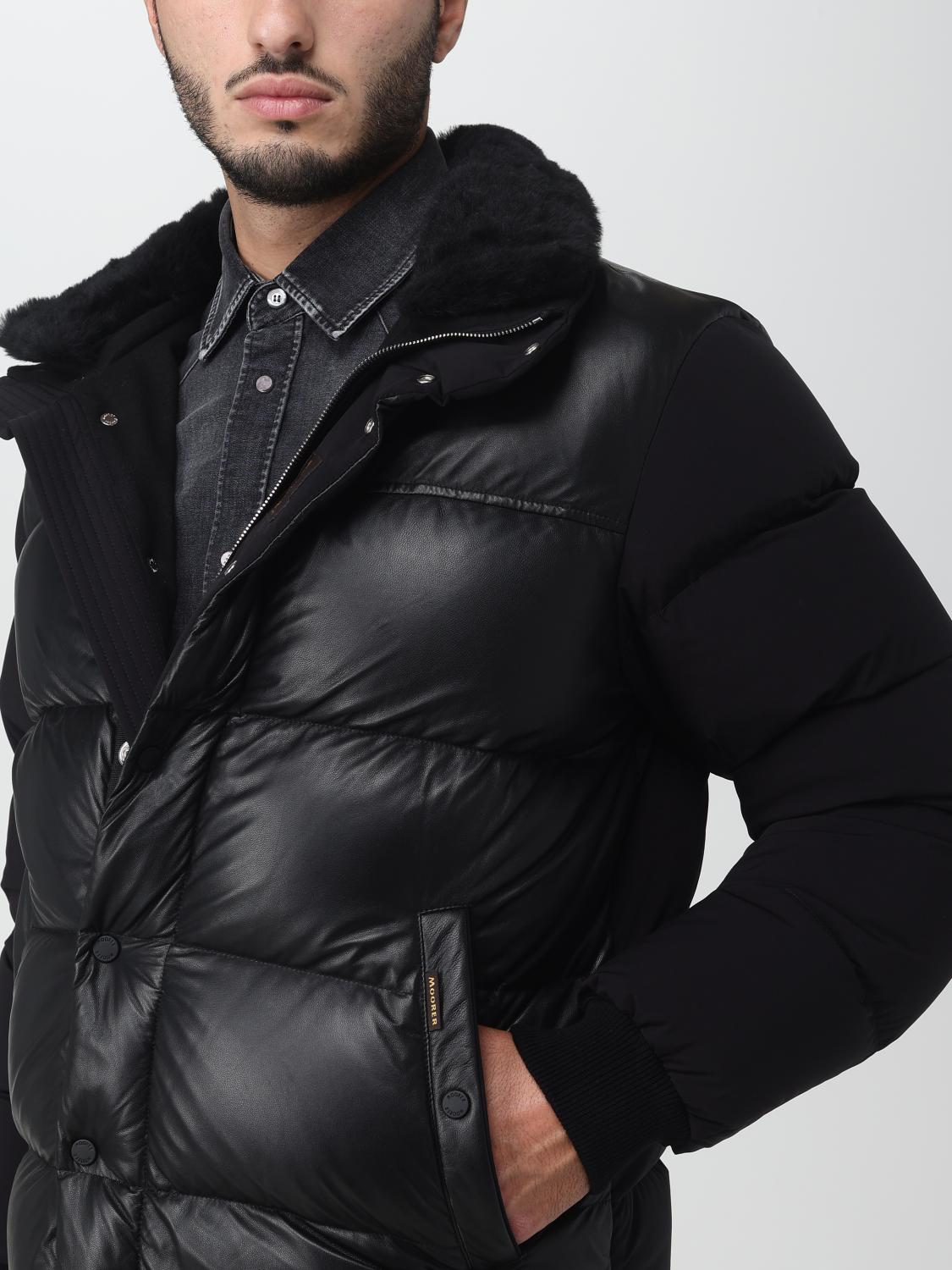 MOORER MEN'S BLACK LEATHER PUFFER JACKET
