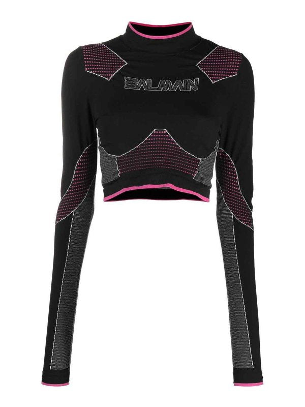 BALMAIN WOMEN'S BLACK FUCHSIA CROPPED TOP