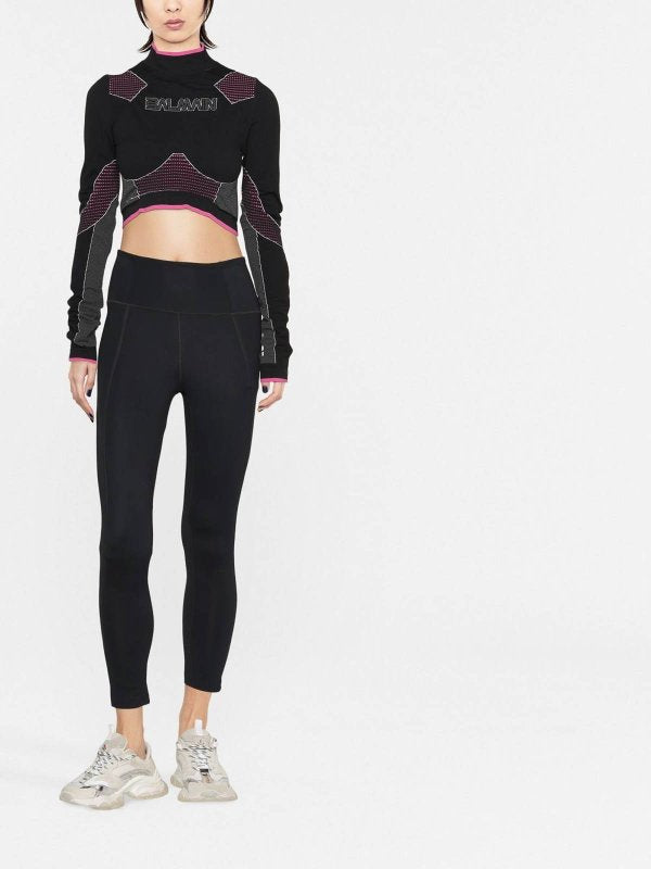 BALMAIN WOMEN'S BLACK FUCHSIA CROPPED TOP