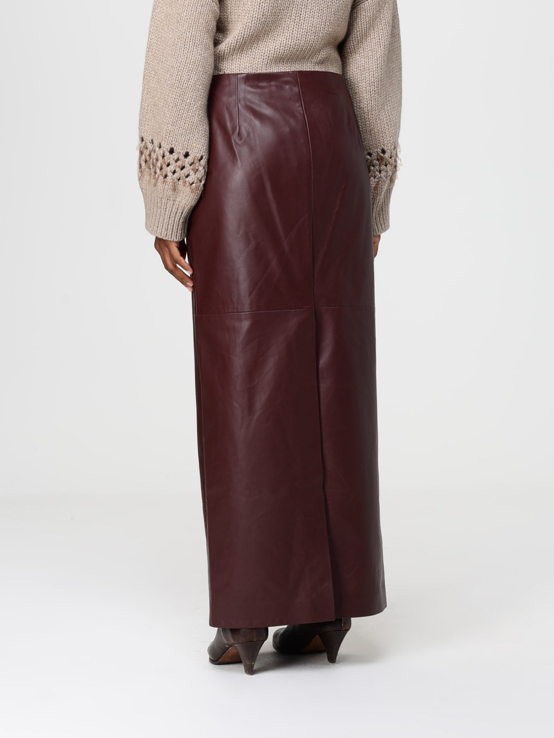 BRUNELLO CUCINELLI WOMEN'S DARK BROWN LEATHER SKIRT