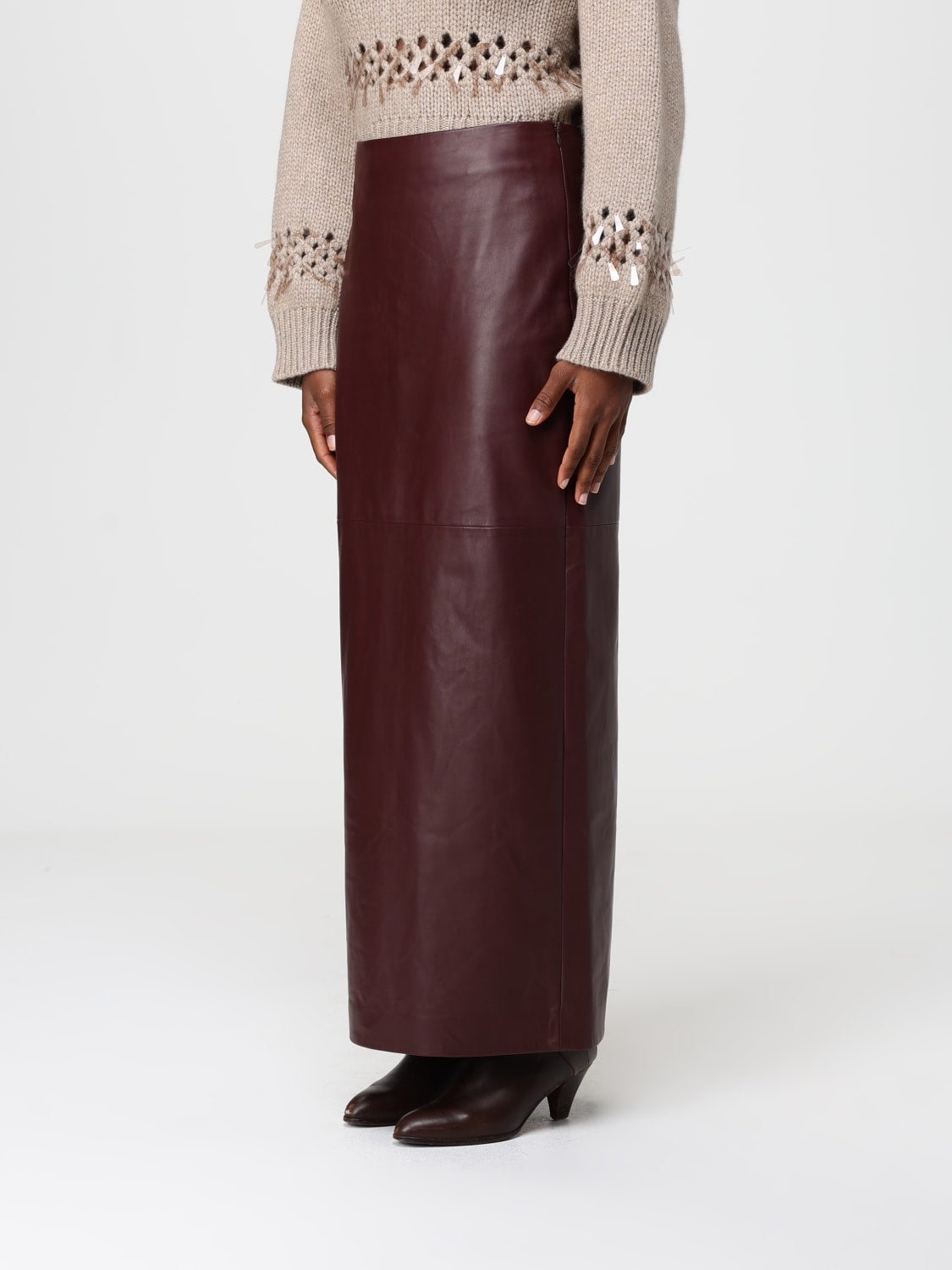 BRUNELLO CUCINELLI WOMEN'S DARK BROWN LEATHER SKIRT