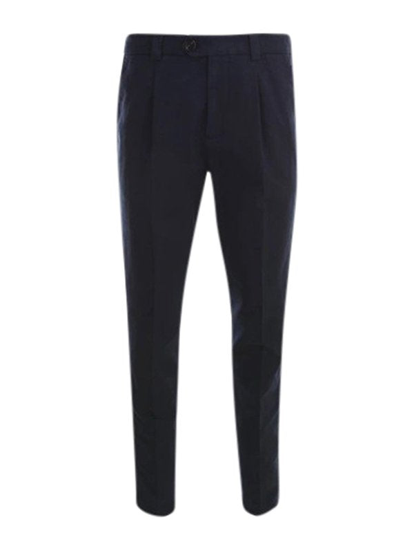 BRUNELLO CUCINELLI MEN'S NAVY COTTON DRESS TROUSERS
