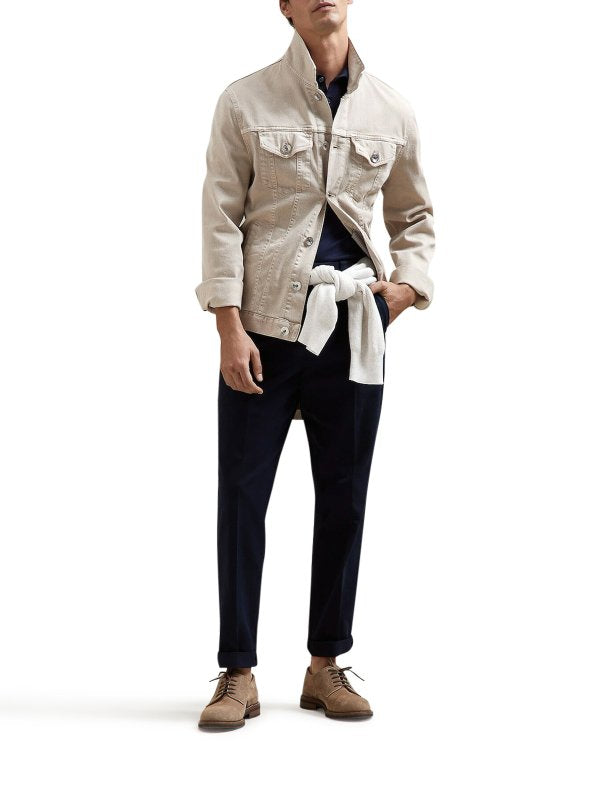 BRUNELLO CUCINELLI MEN'S NAVY COTTON DRESS TROUSERS