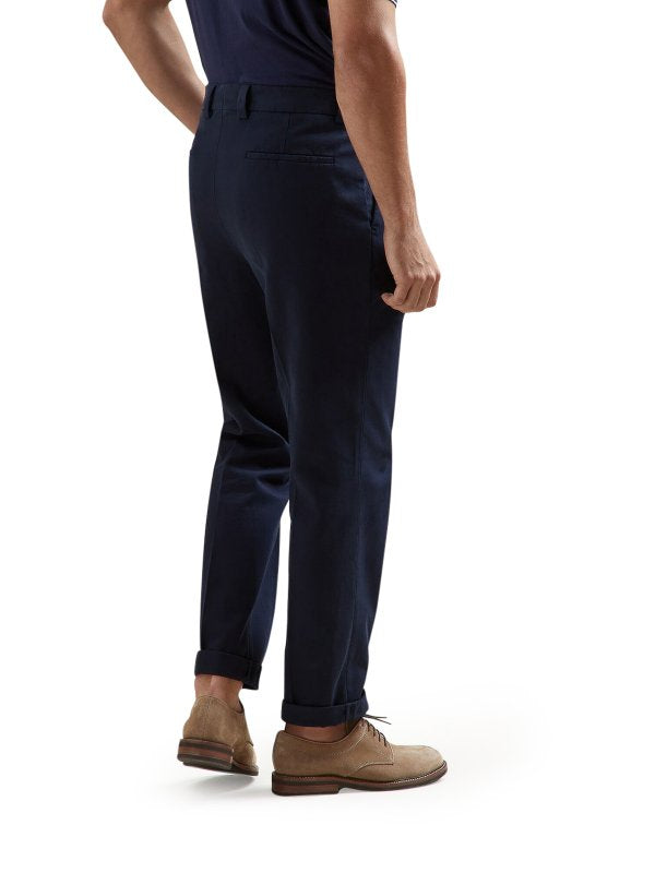 BRUNELLO CUCINELLI MEN'S NAVY COTTON DRESS TROUSERS