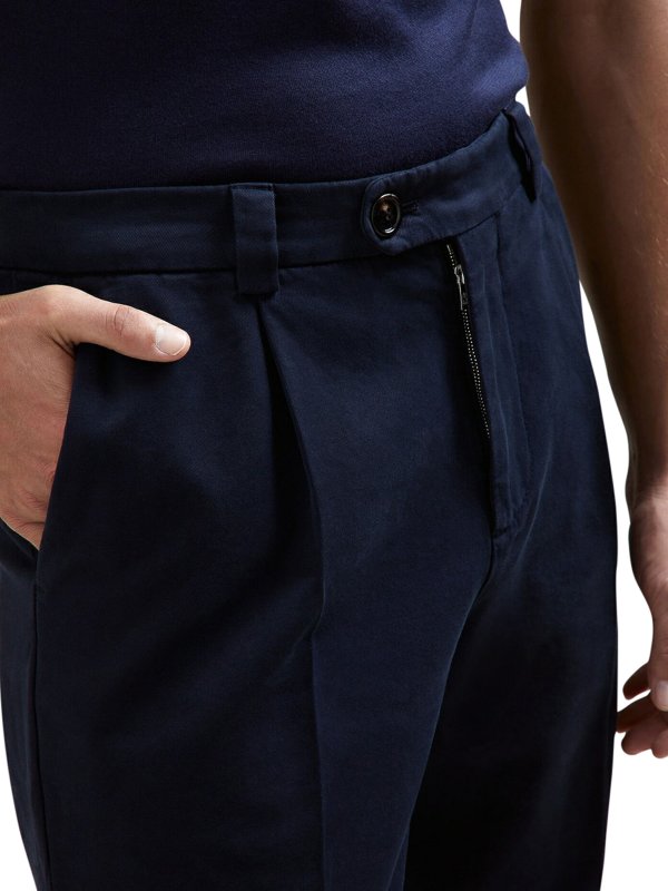 BRUNELLO CUCINELLI MEN'S NAVY COTTON DRESS TROUSERS
