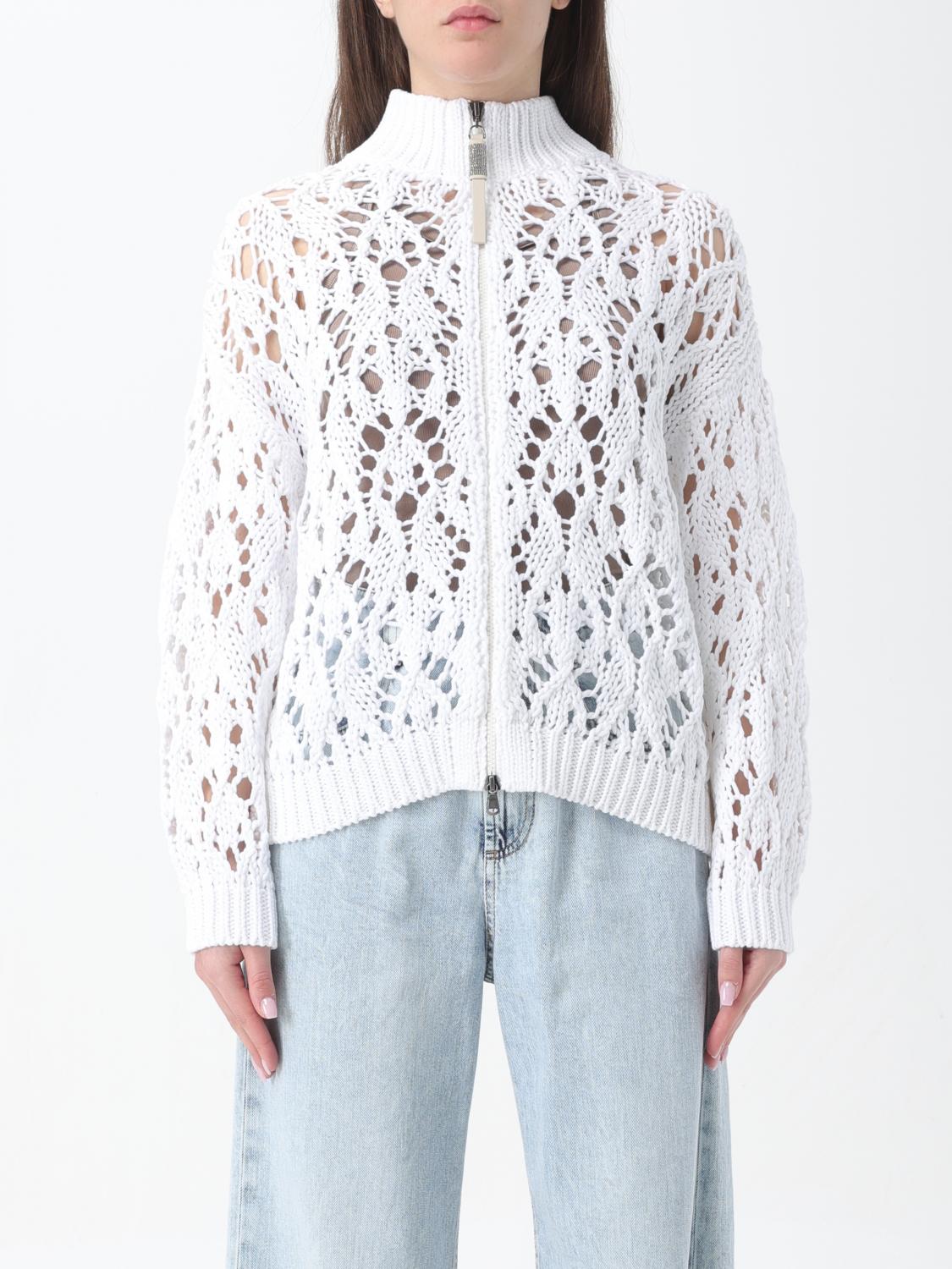 BRUNELLO CUCINELLI WOMEN'S WHITE COTTON KNIT SWEATER