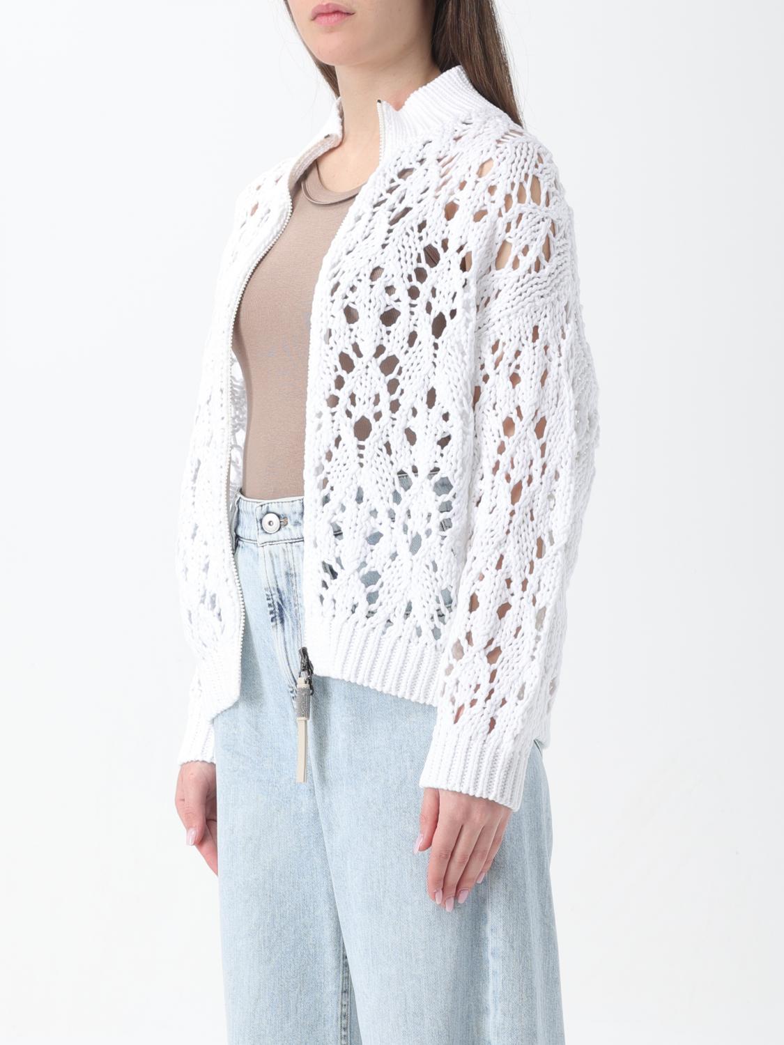 BRUNELLO CUCINELLI WOMEN'S WHITE COTTON KNIT SWEATER