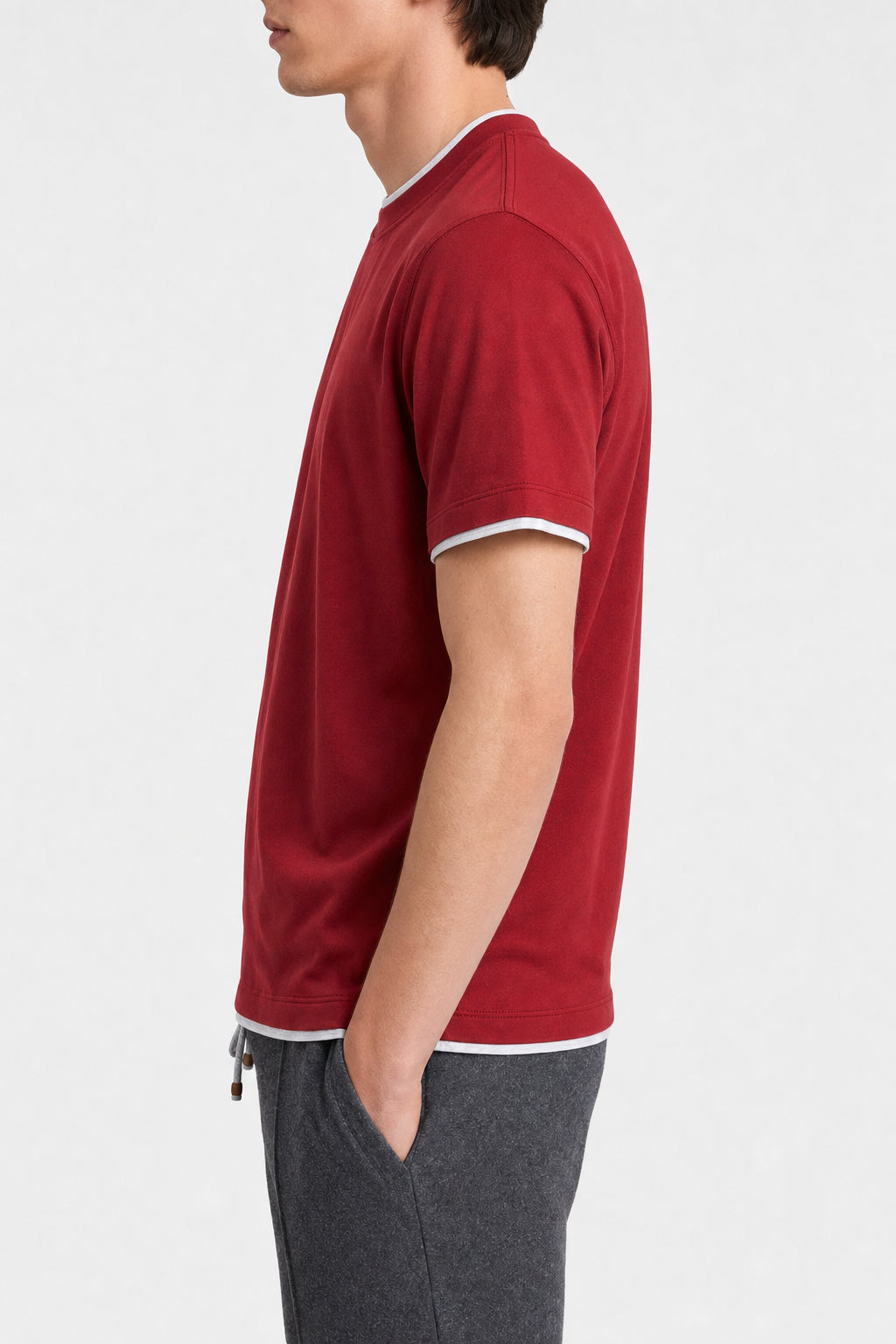 BRUNELLO CUCINELLI MEN'S RED COTTON LAYERED SHIRT