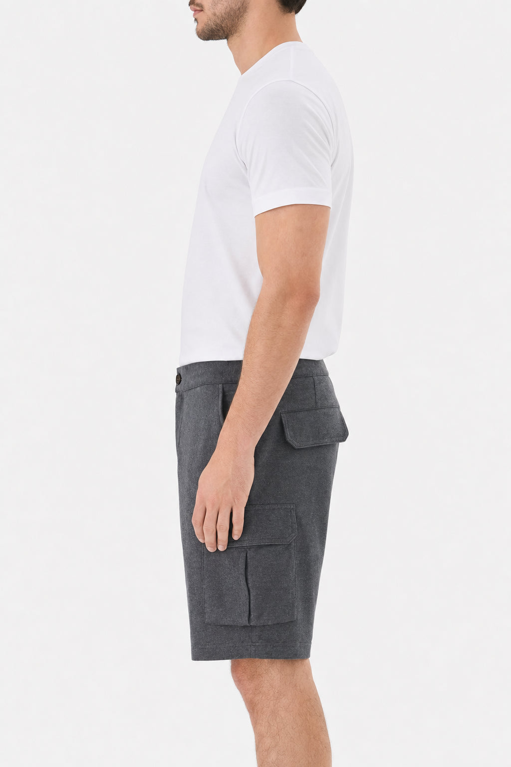 BRUNELLO CUCINELLI MEN'S DARK GREY COTTON CARGO SHORTS