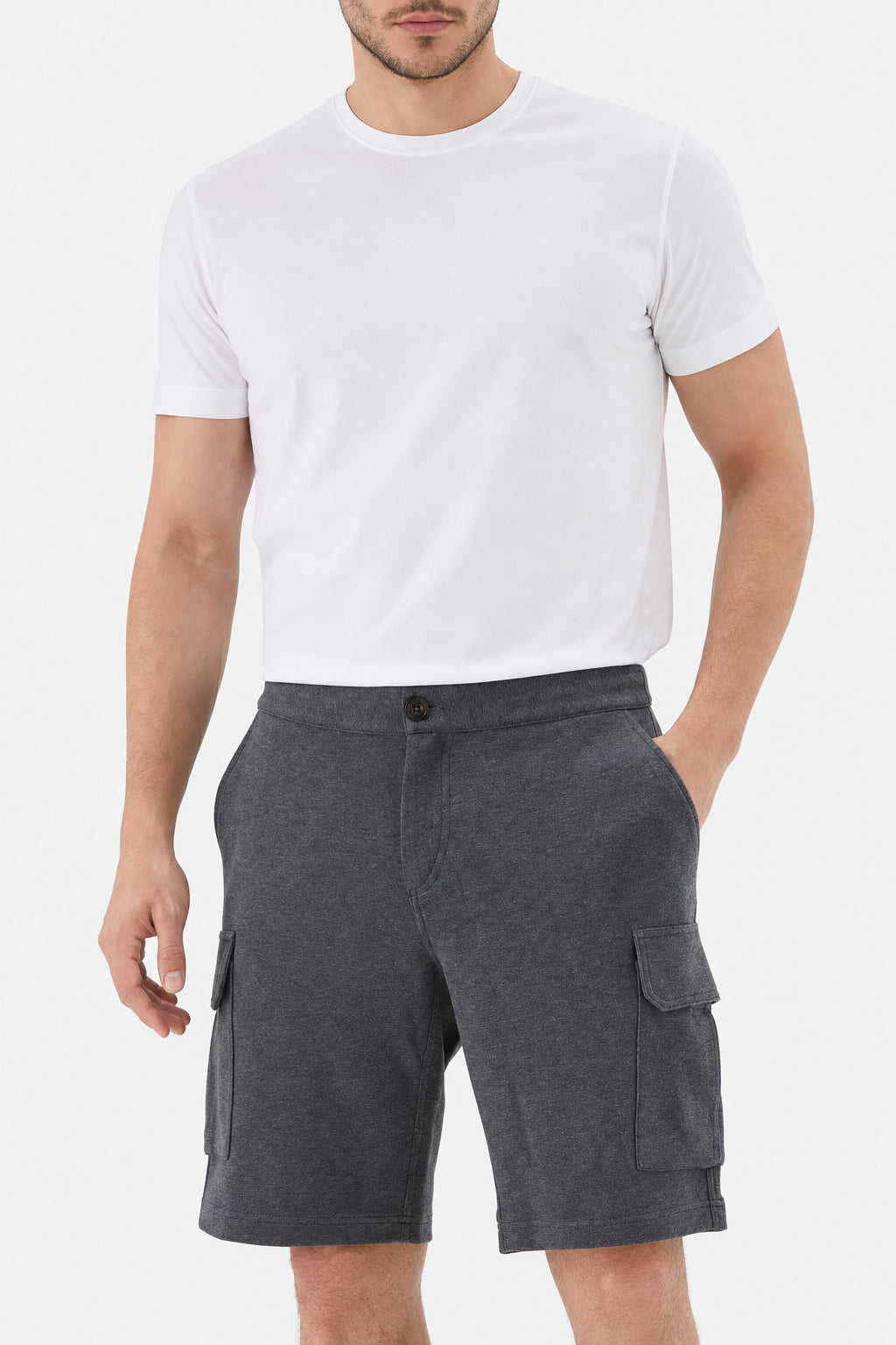BRUNELLO CUCINELLI MEN'S DARK GREY COTTON CARGO SHORTS